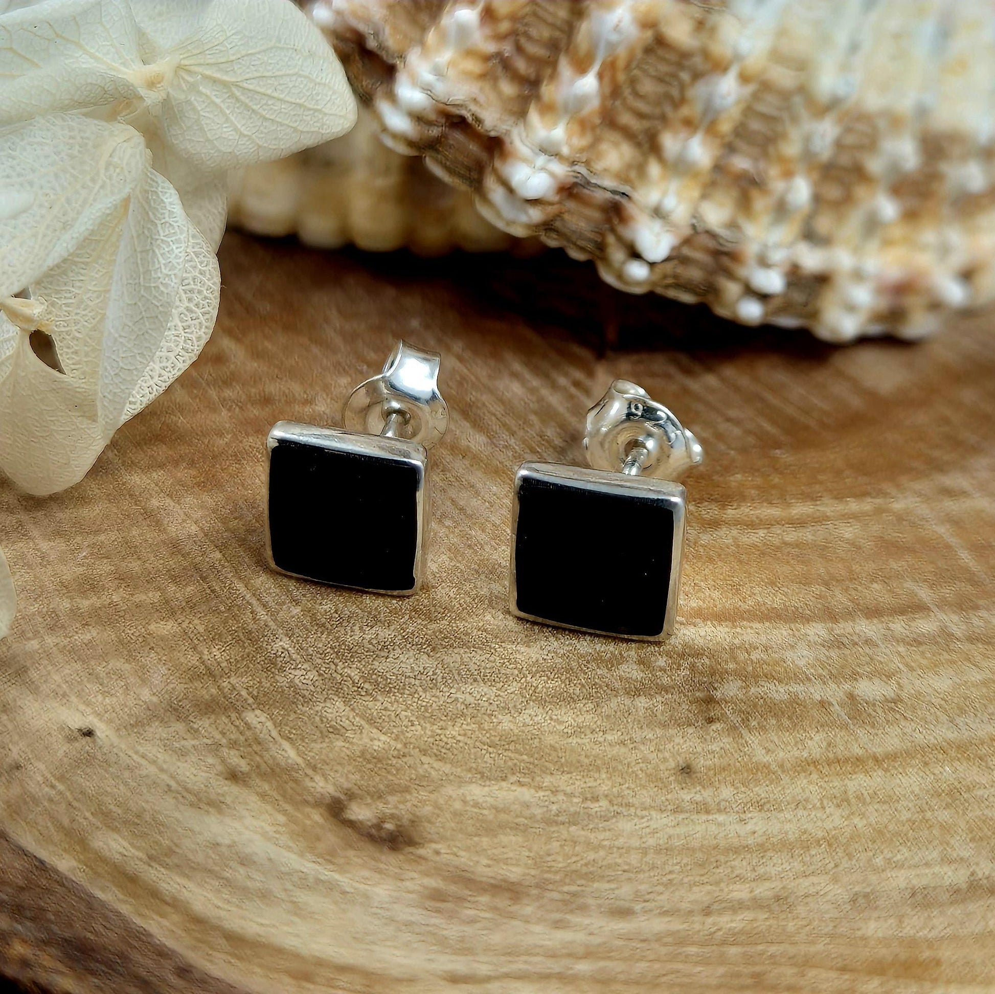Whitby Jet Sterling Silver Square Stud Earrings Jones Stones