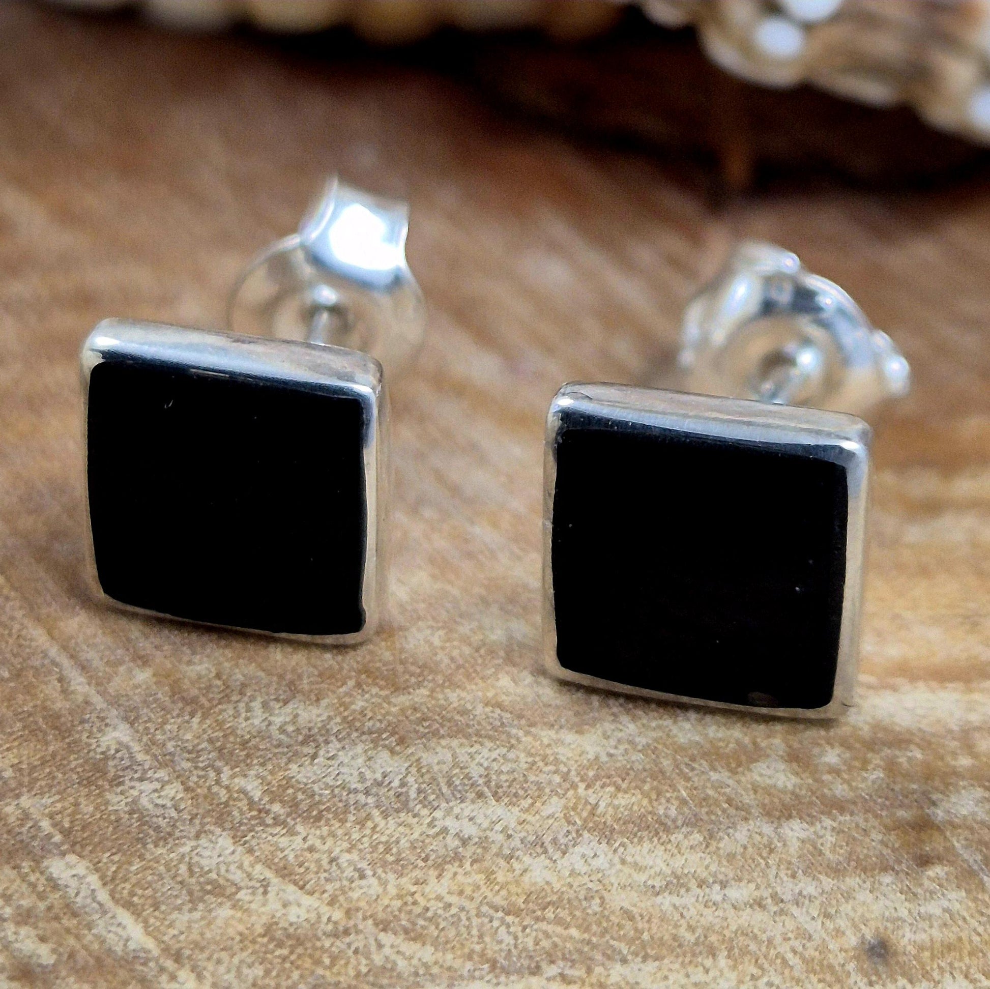 Whitby Jet Sterling Silver Square Stud Earrings Jones Stones