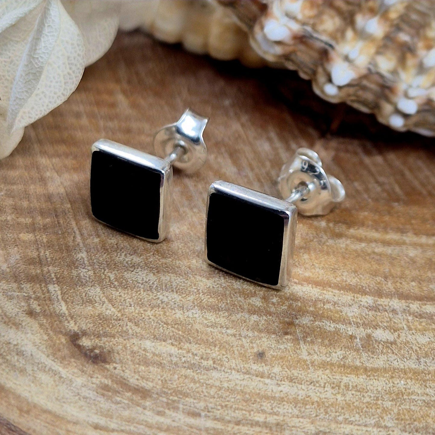 Whitby Jet Sterling Silver Square Stud Earrings Jones Stones