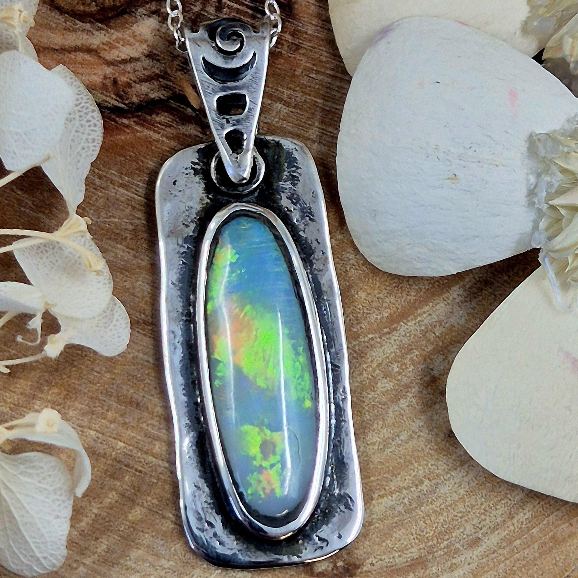 Coober Pedy Opal Pendant: Sterling Silver Natural Opal (13.5mm x 40mm) Jones Stones