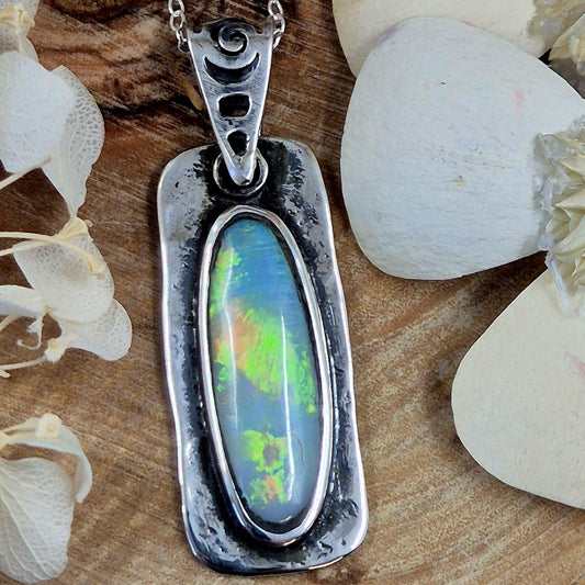 Coober Pedy Opal Pendant: Sterling Silver Natural Opal (13.5mm x 40mm) Jones Stones