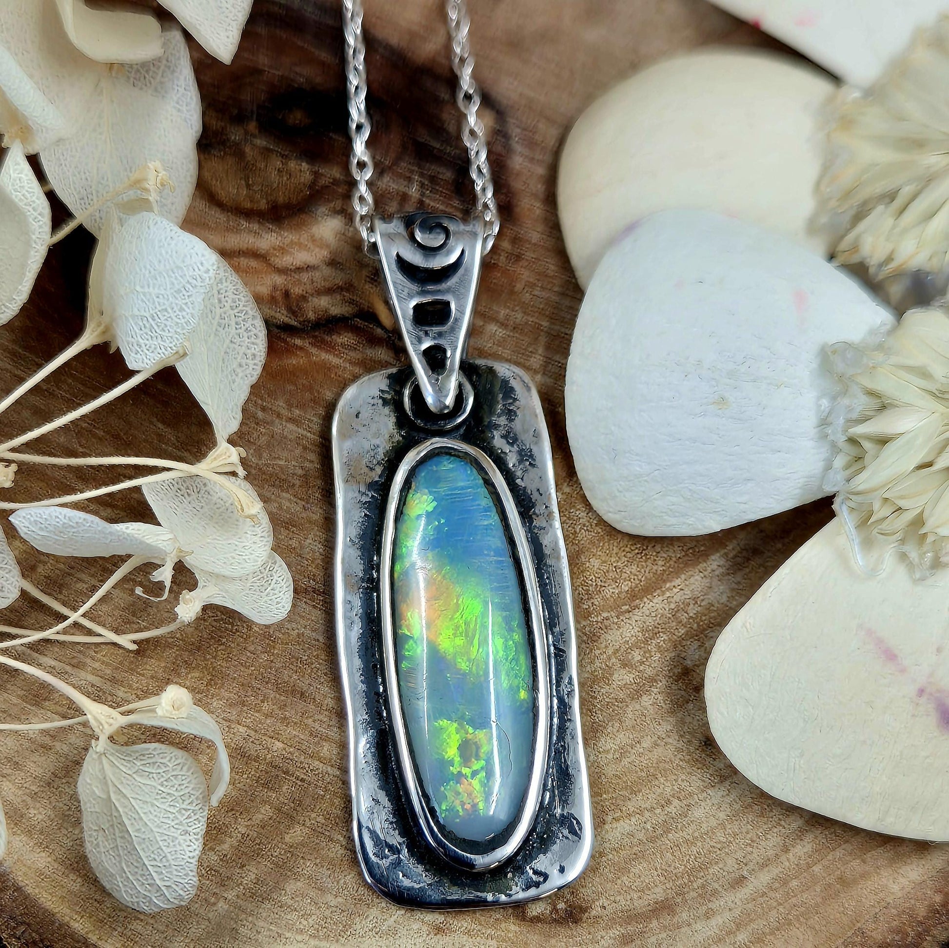 Coober Pedy Opal Pendant: Sterling Silver Natural Opal (13.5mm x 40mm) Jones Stones