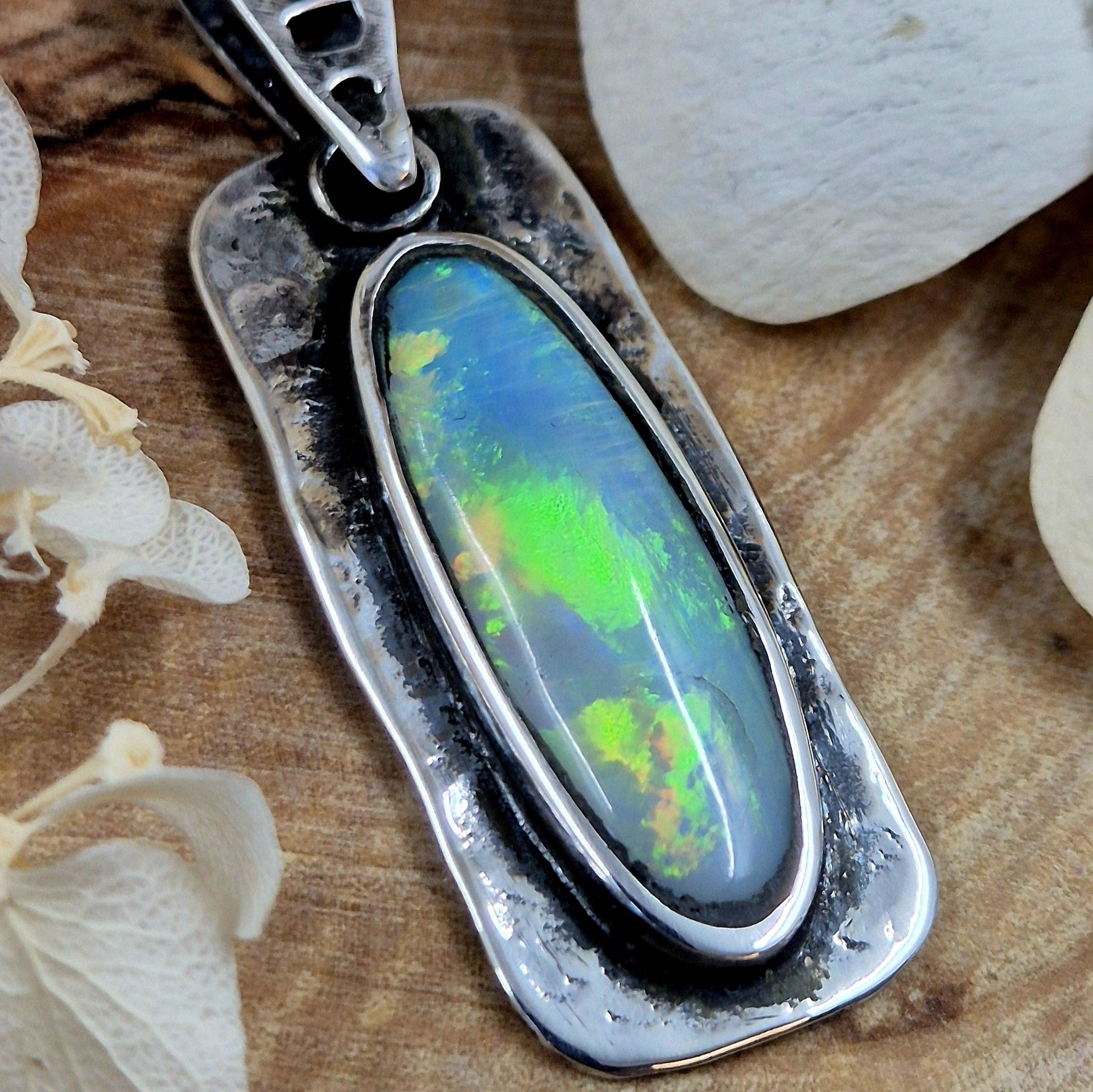 Coober Pedy Opal Pendant: Sterling Silver Natural Opal (13.5mm x 40mm) Jones Stones