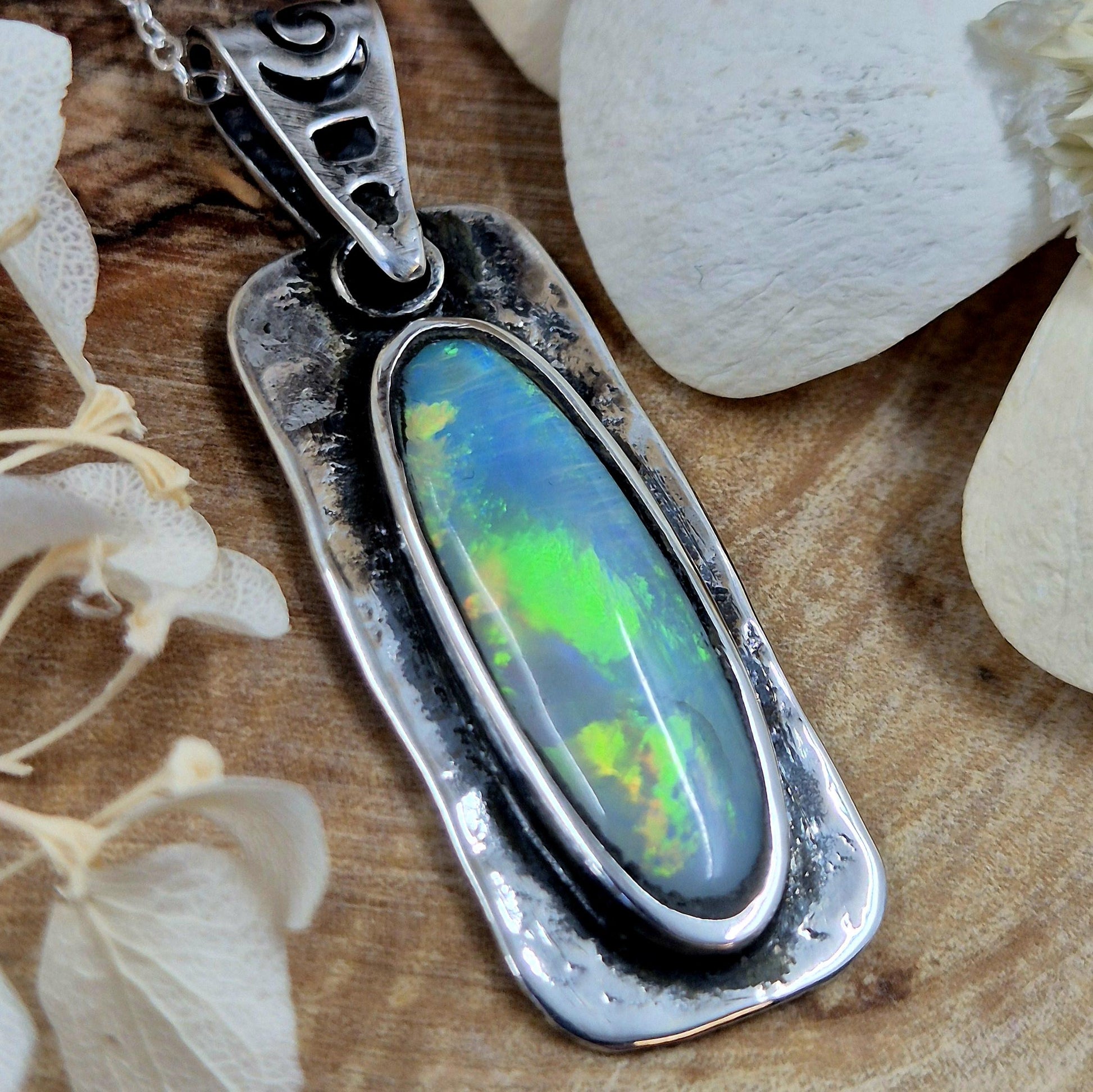Coober Pedy Opal Pendant: Sterling Silver Natural Opal (13.5mm x 40mm) Jones Stones