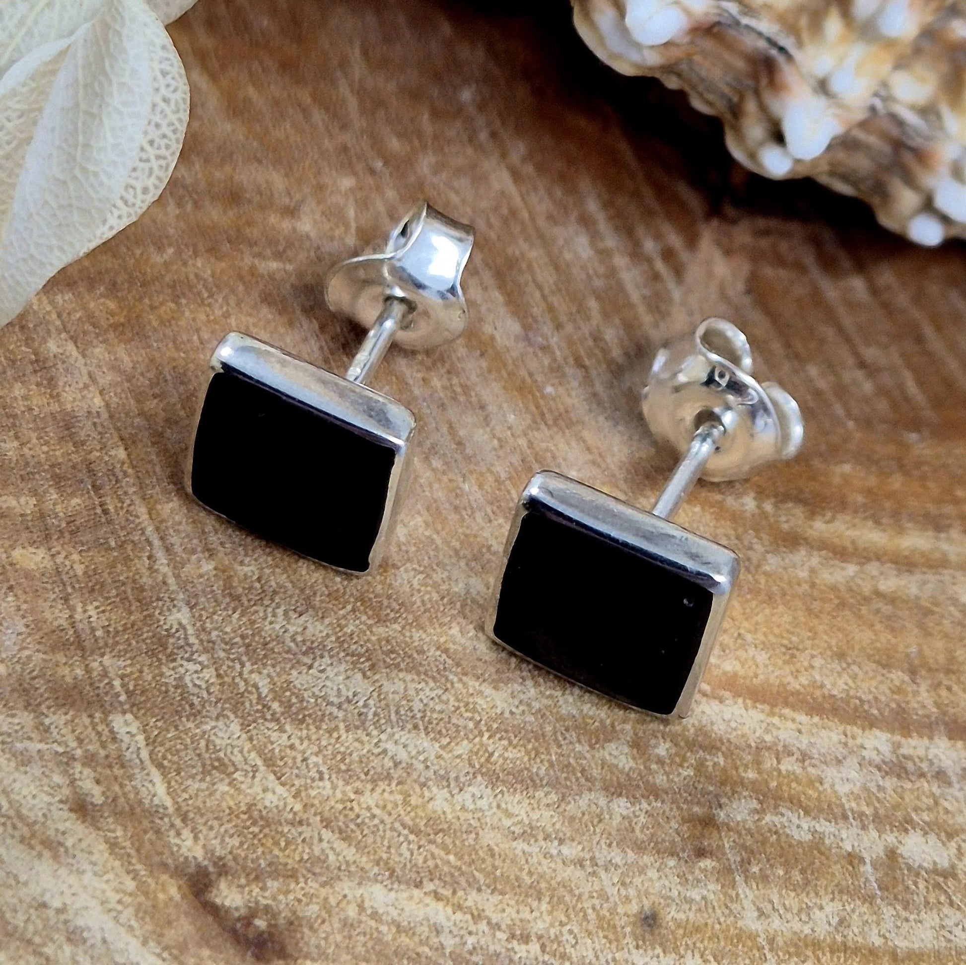 Whitby Jet Sterling Silver Square Stud Earrings Jones Stones