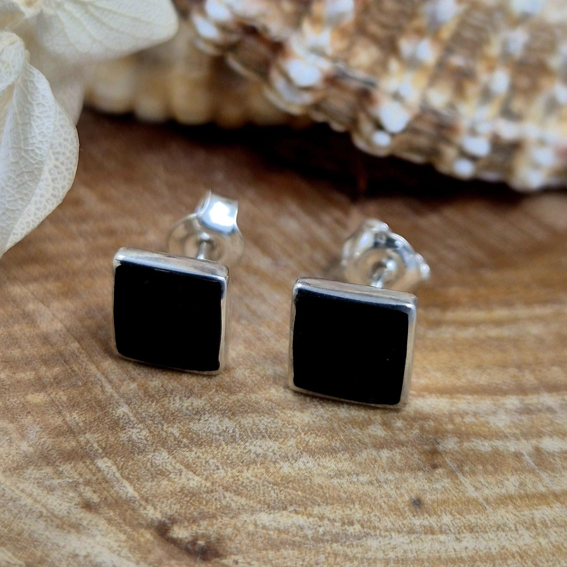 Whitby Jet Sterling Silver Square Stud Earrings Jones Stones