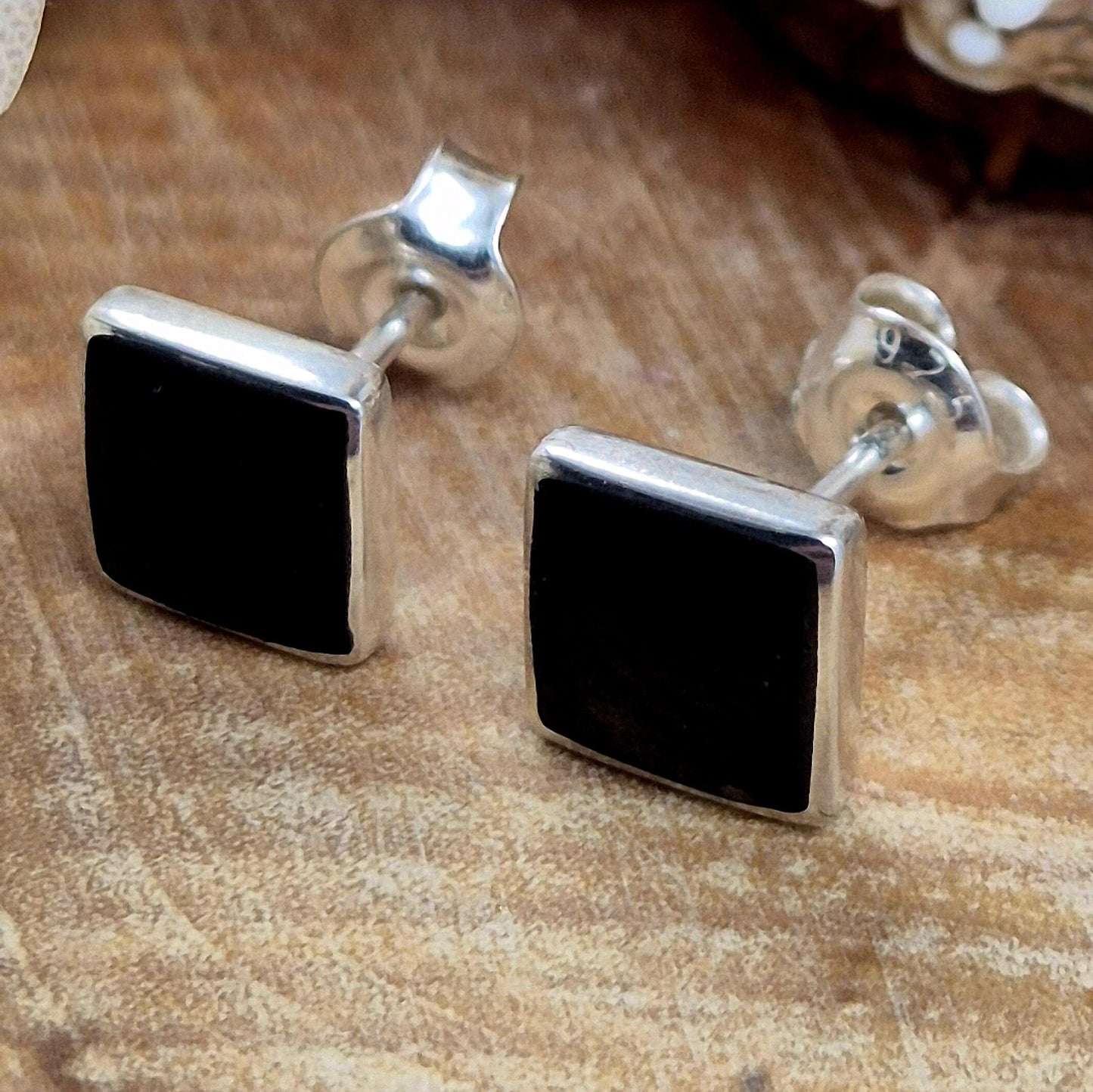 Whitby Jet Sterling Silver Square Stud Earrings Jones Stones