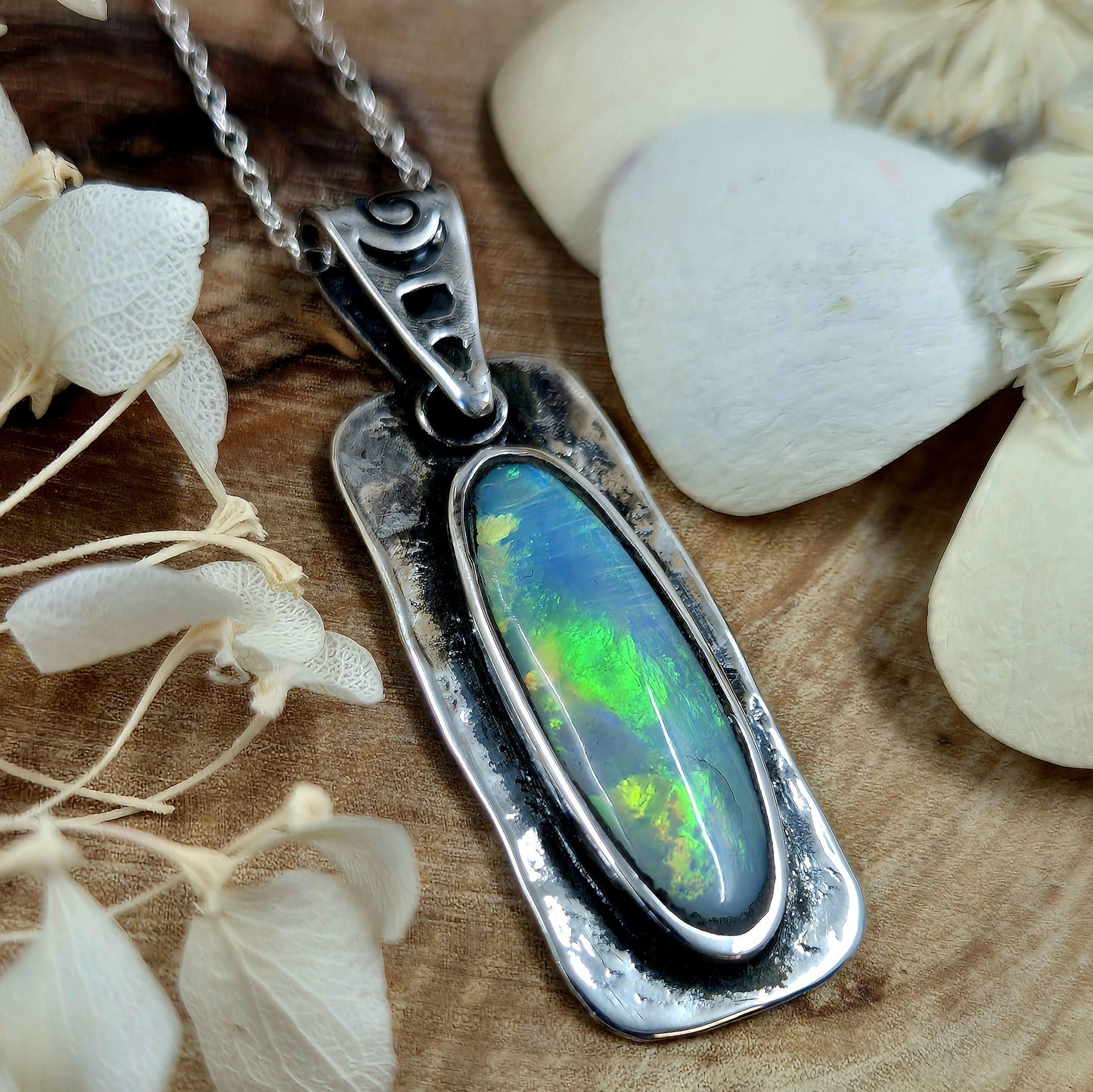 Coober Pedy Opal Pendant: Sterling Silver Natural Opal (13.5mm x 40mm) Jones Stones