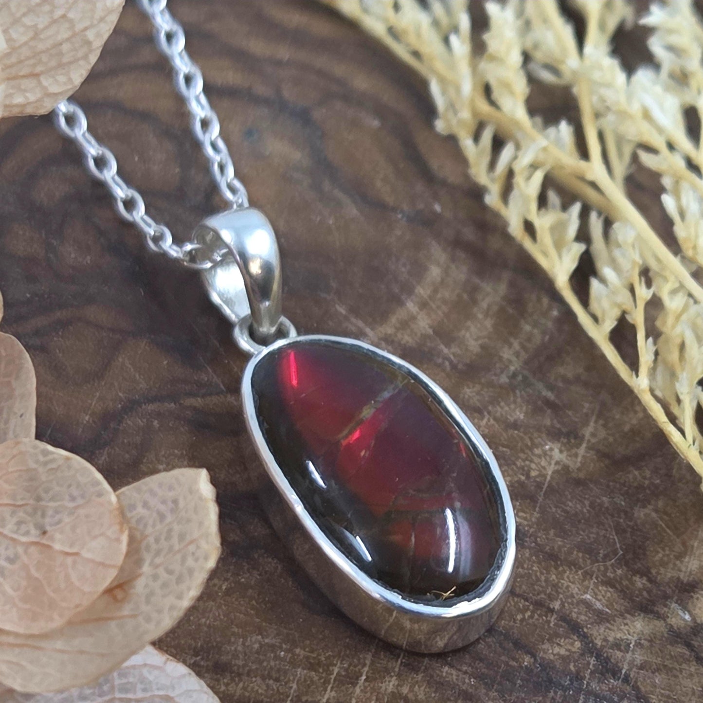 Canadian Ammolite Pendant: Sterling Silver Setting, Handmade Jewellery Jones Stones