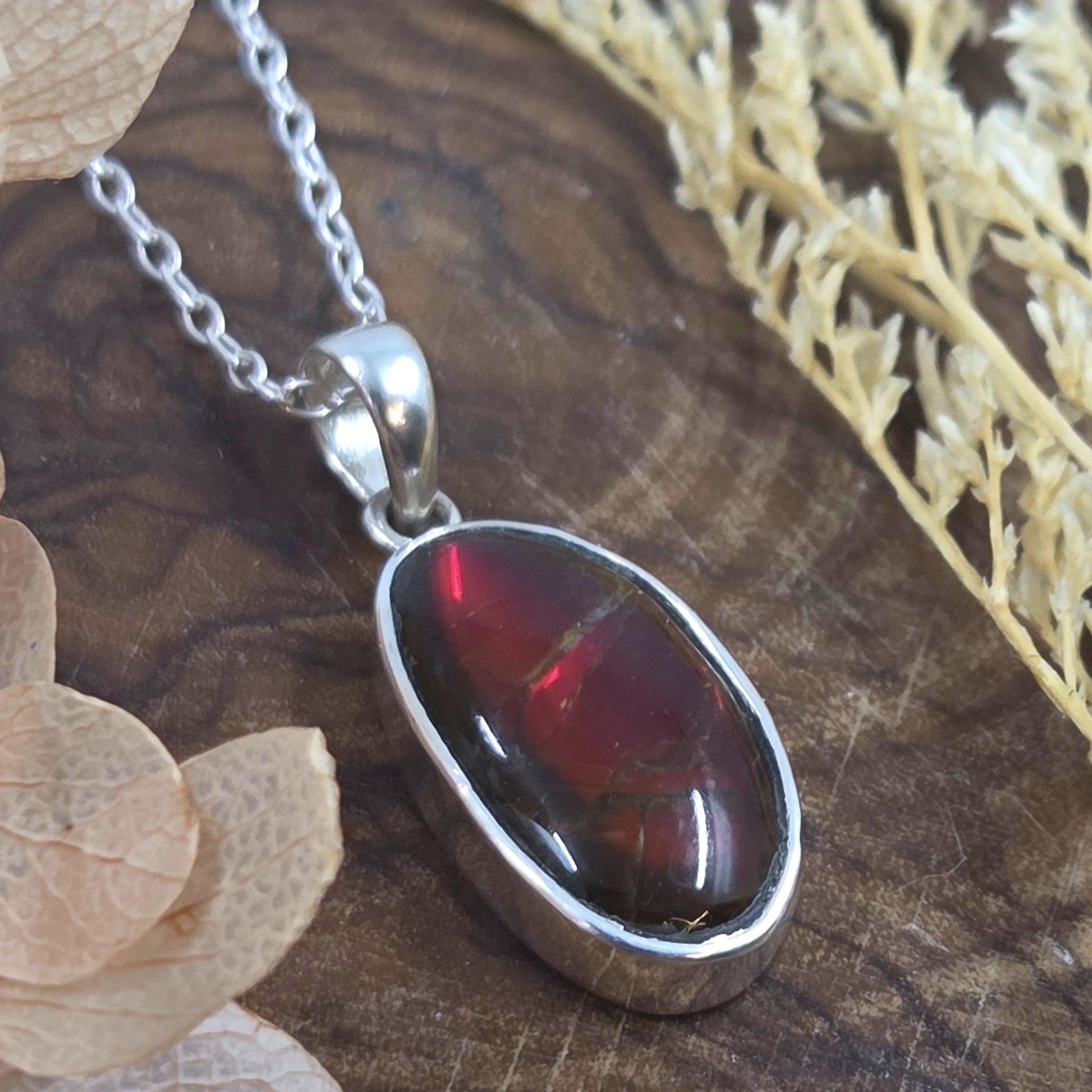 Canadian Ammolite Pendant: Sterling Silver Setting, Handmade Jewellery Jones Stones