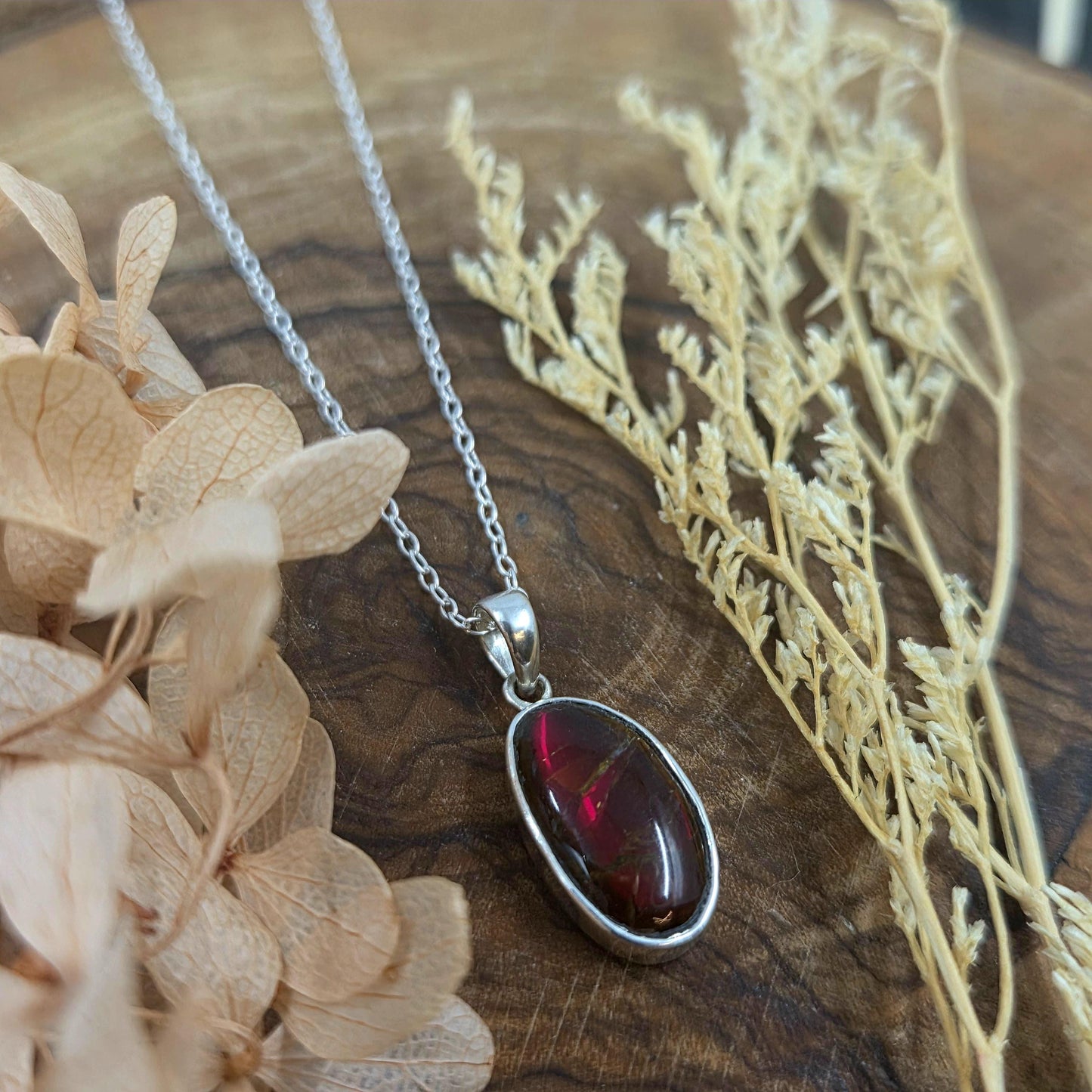 Canadian Ammolite Pendant: Sterling Silver Setting, Handmade Jewellery Jones Stones