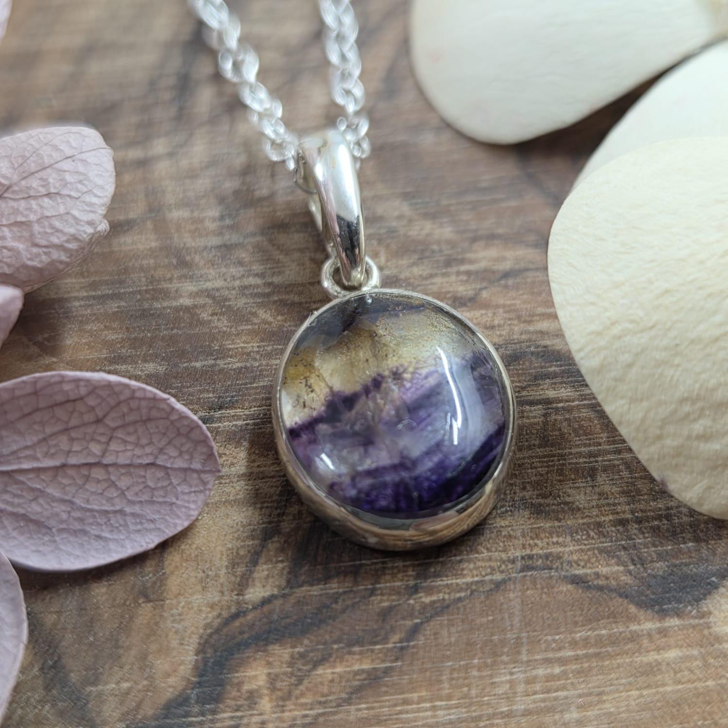 Blue John Pendant: Sterling Silver Derbyshire Fluorite Necklace Jones Stones