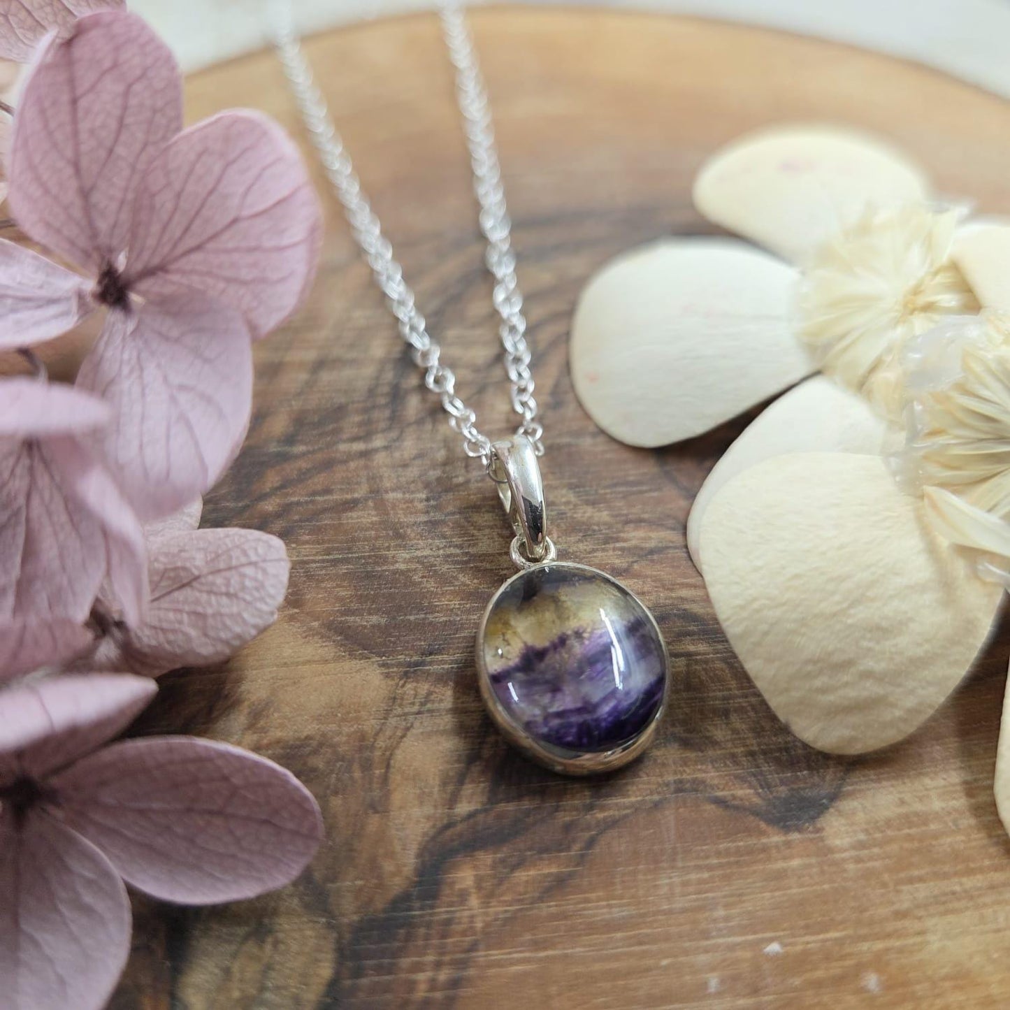 Blue John Pendant: Sterling Silver Derbyshire Fluorite Necklace Jones Stones