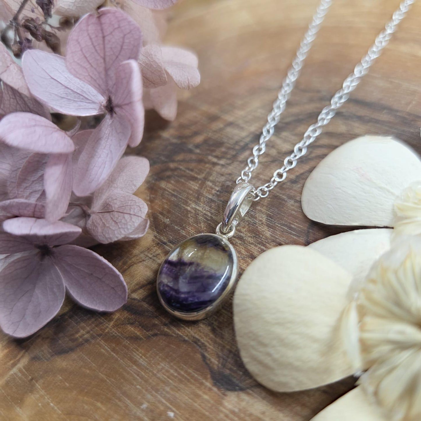 Blue John Pendant: Sterling Silver Derbyshire Fluorite Necklace Jones Stones