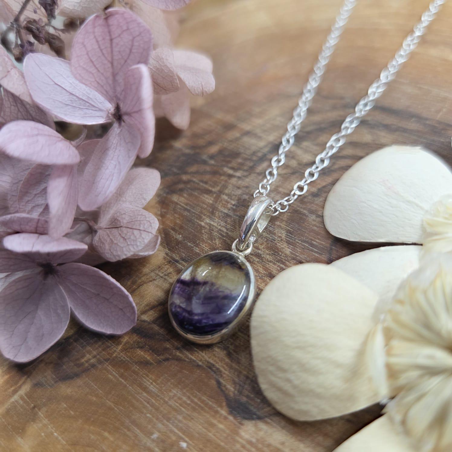 Blue John Pendant: Sterling Silver Derbyshire Fluorite Necklace Jones Stones