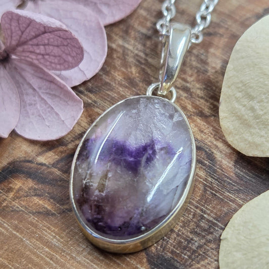Blue John Pendant: Oval Sterling Silver Necklace, Derbyshire Spar Jones Stones