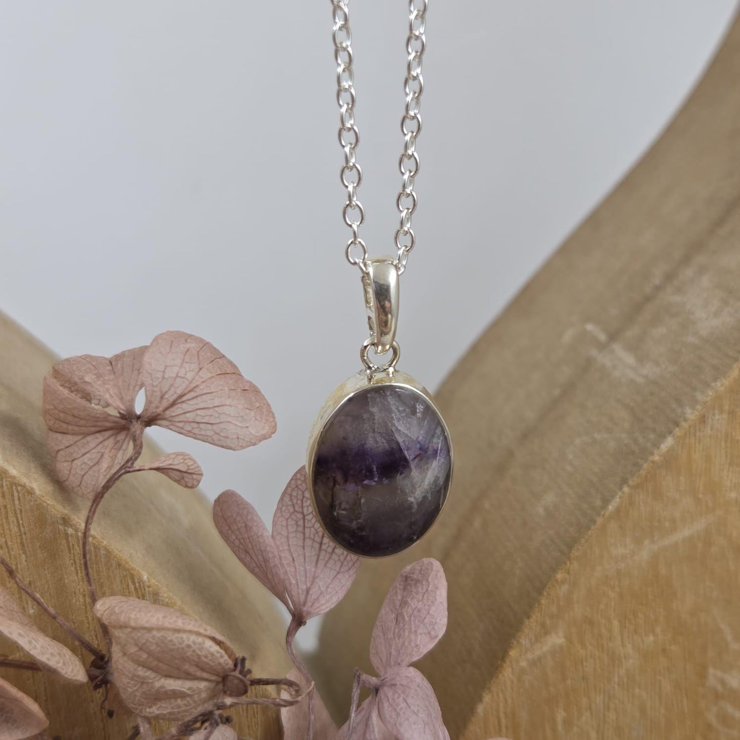 Blue John Pendant: Oval Sterling Silver Necklace, Derbyshire Spar Jones Stones