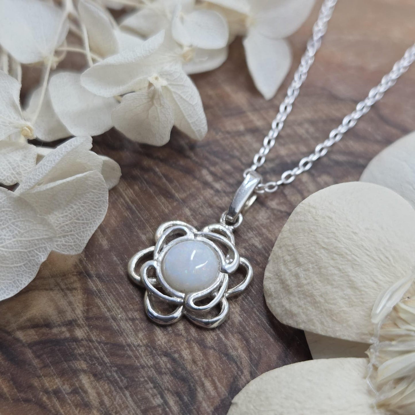 Coober Pedy Opal Pendant: Sterling Silver Flower, 18" Chain Jones Stones