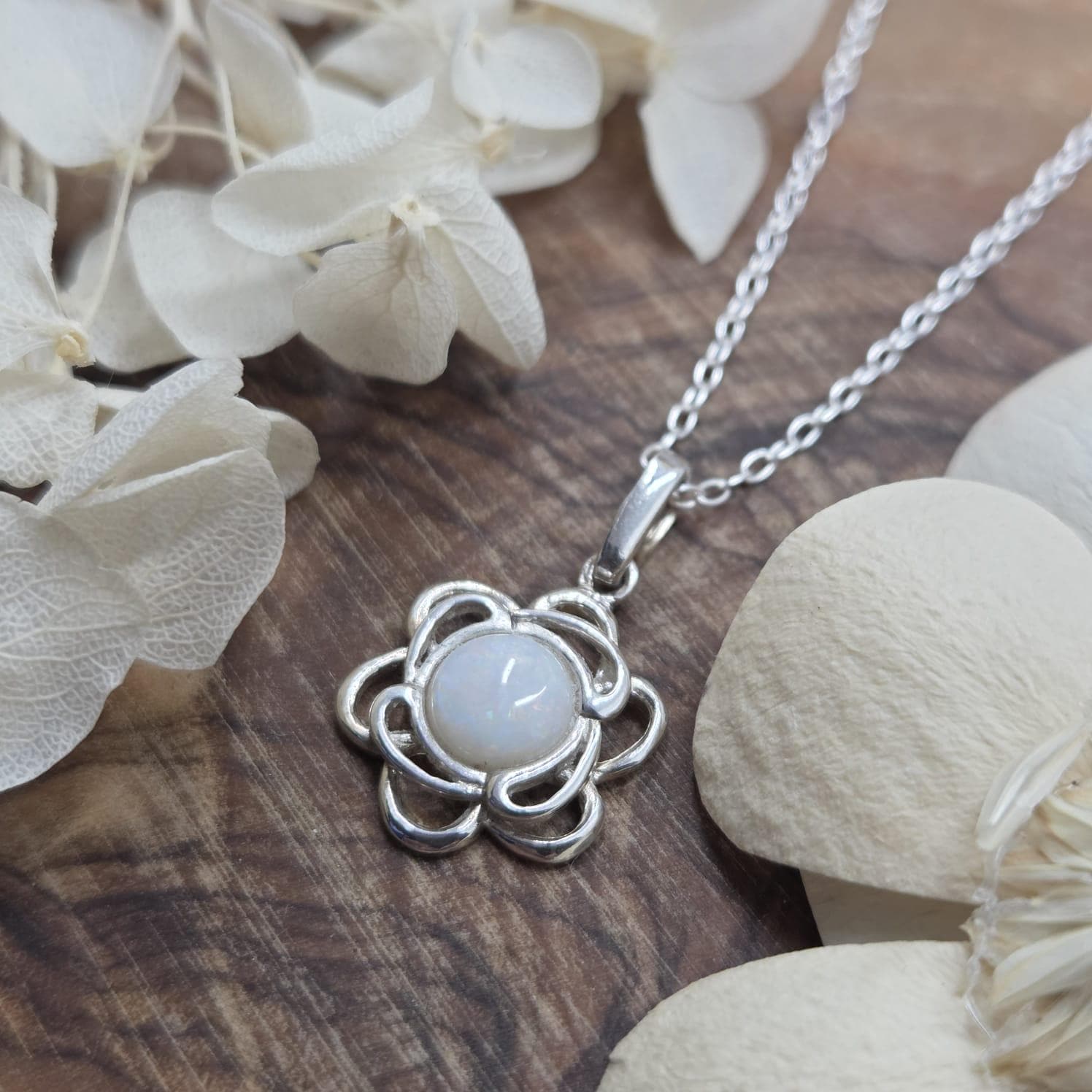 Coober Pedy Opal Pendant: Sterling Silver Flower, 18" Chain Jones Stones