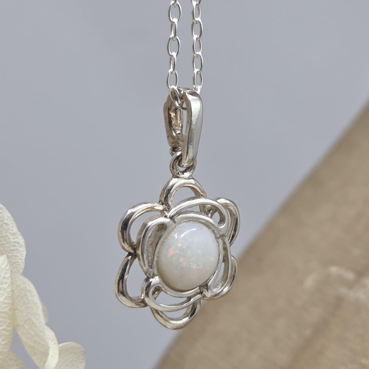 Coober Pedy Opal Pendant: Sterling Silver Flower, 18" Chain Jones Stones