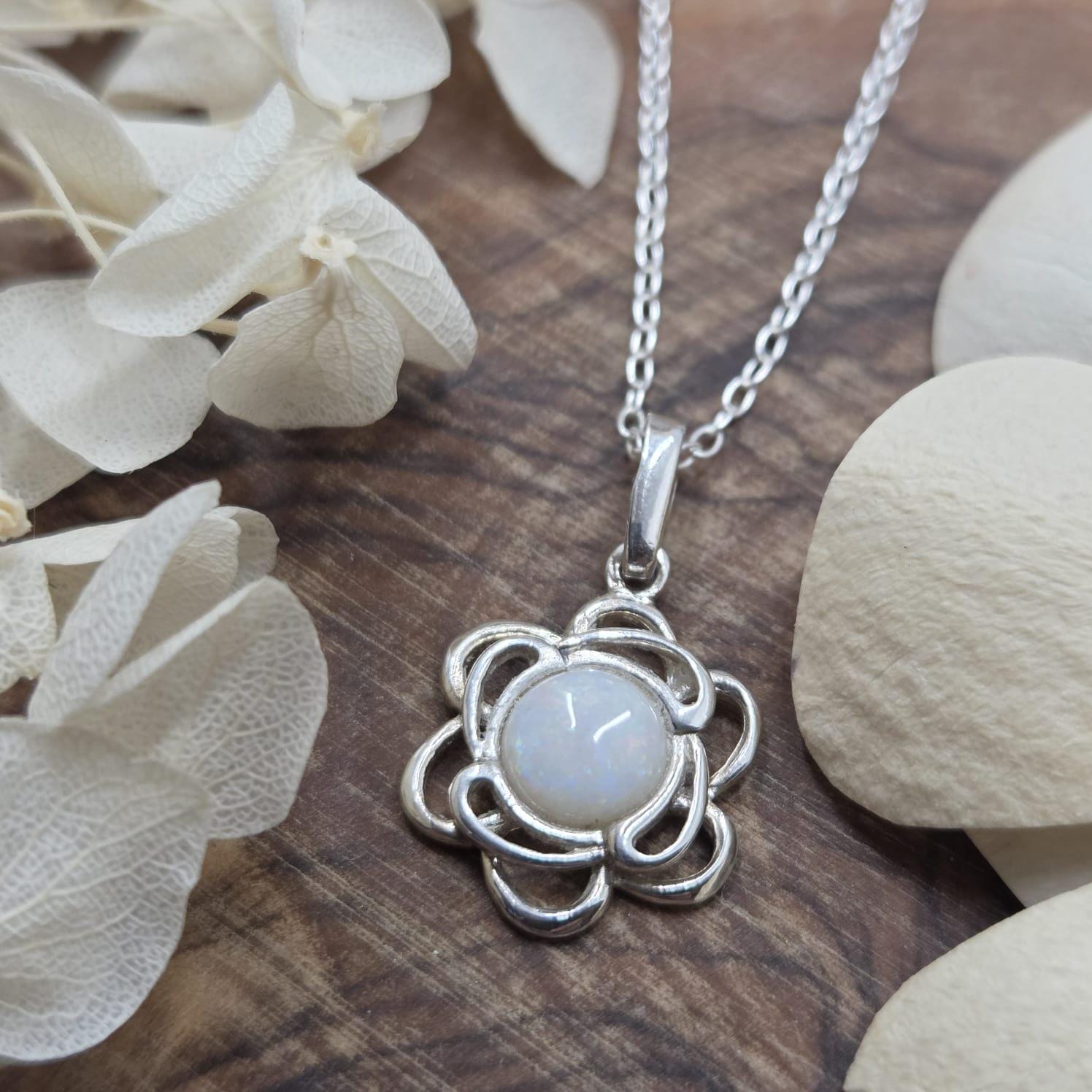 Coober Pedy Opal Pendant: Sterling Silver Flower, 18" Chain Jones Stones