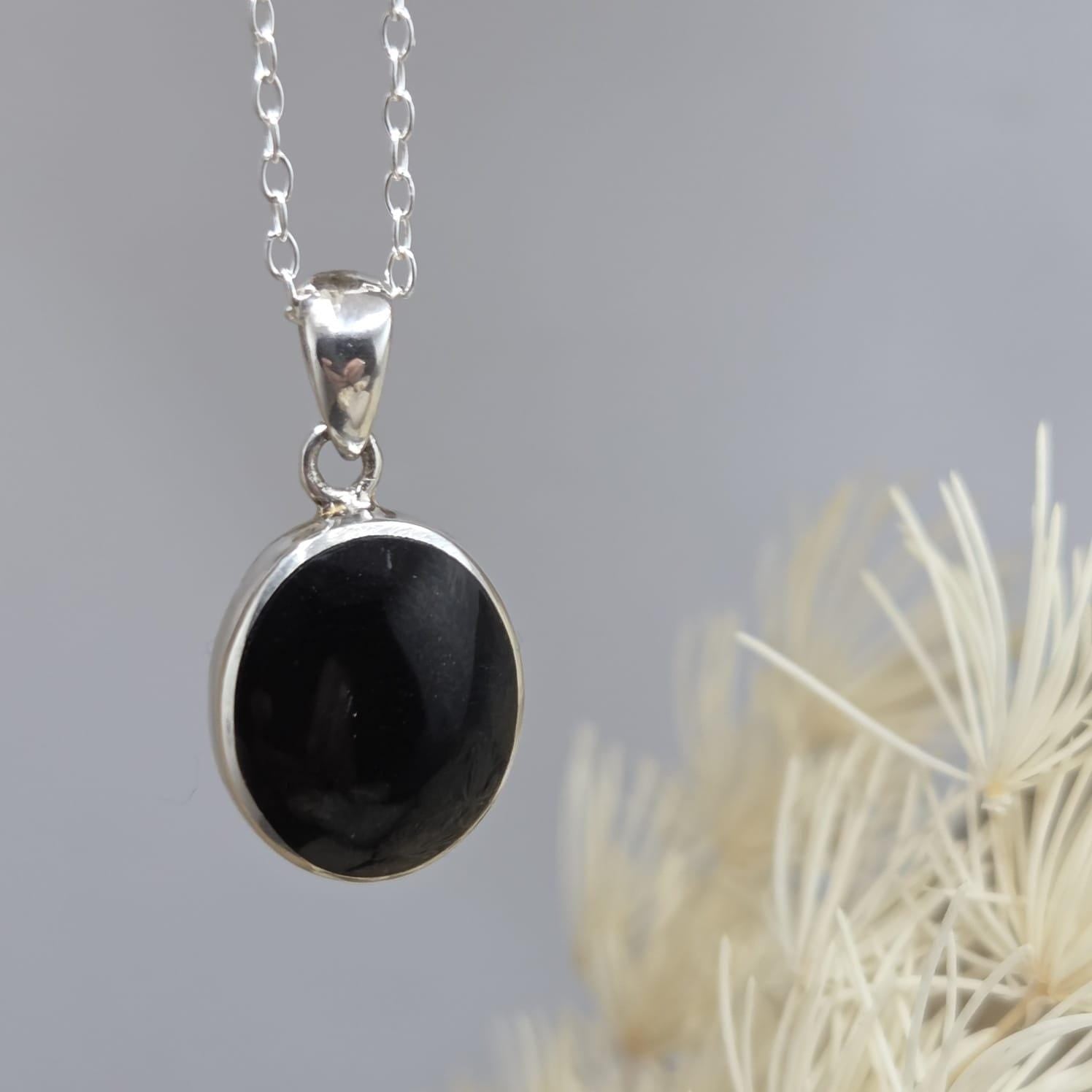 Handmade Whitby Jet Pendant: Sterling Silver Celtic Necklace Jones Stones