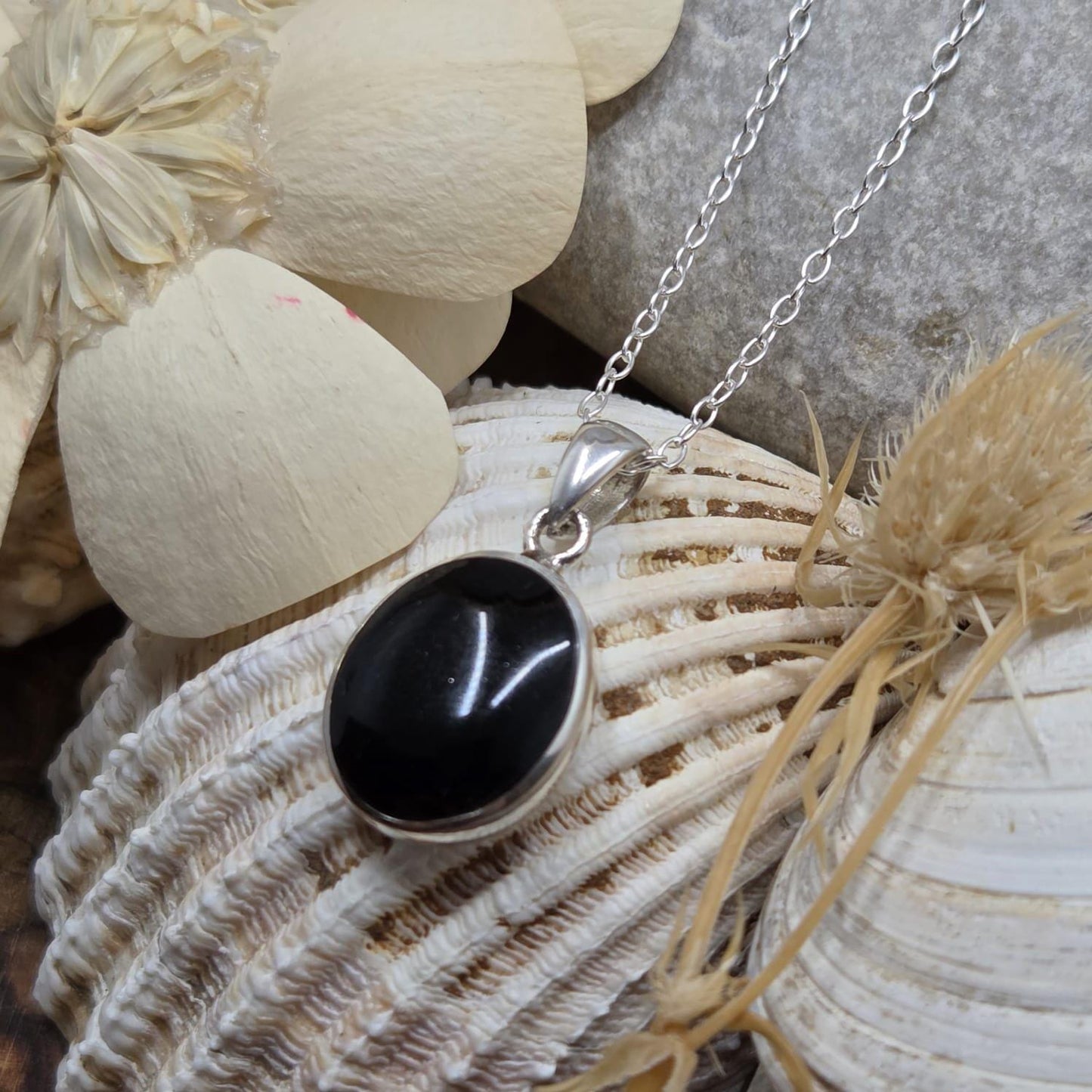 Handmade Whitby Jet Pendant: Sterling Silver Celtic Necklace Jones Stones