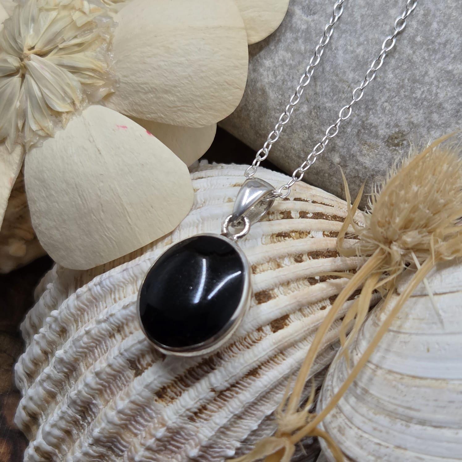 Handmade Whitby Jet Pendant: Sterling Silver Celtic Necklace Jones Stones