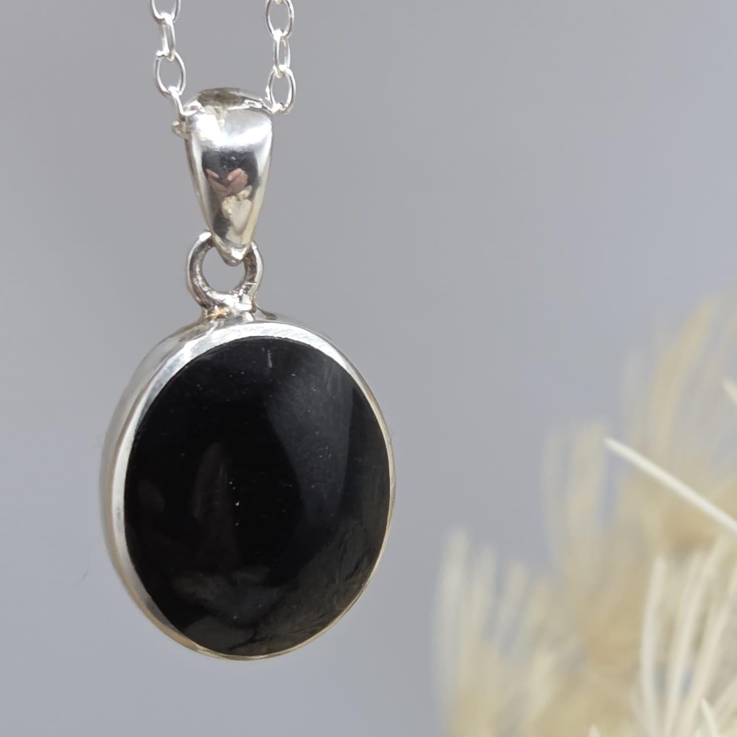 Handmade Whitby Jet Pendant: Sterling Silver Celtic Necklace Jones Stones
