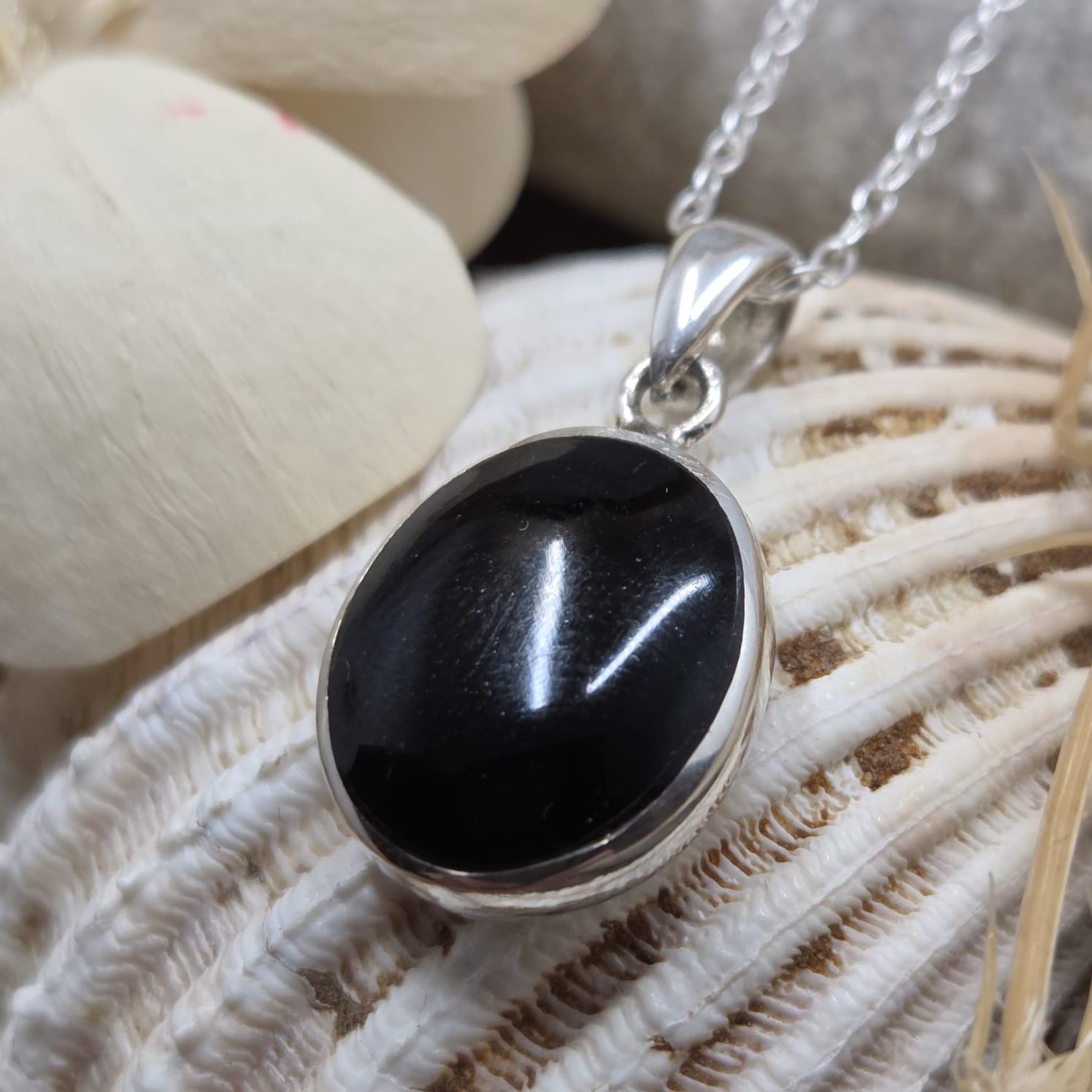 Handmade Whitby Jet Pendant: Sterling Silver Celtic Necklace Jones Stones