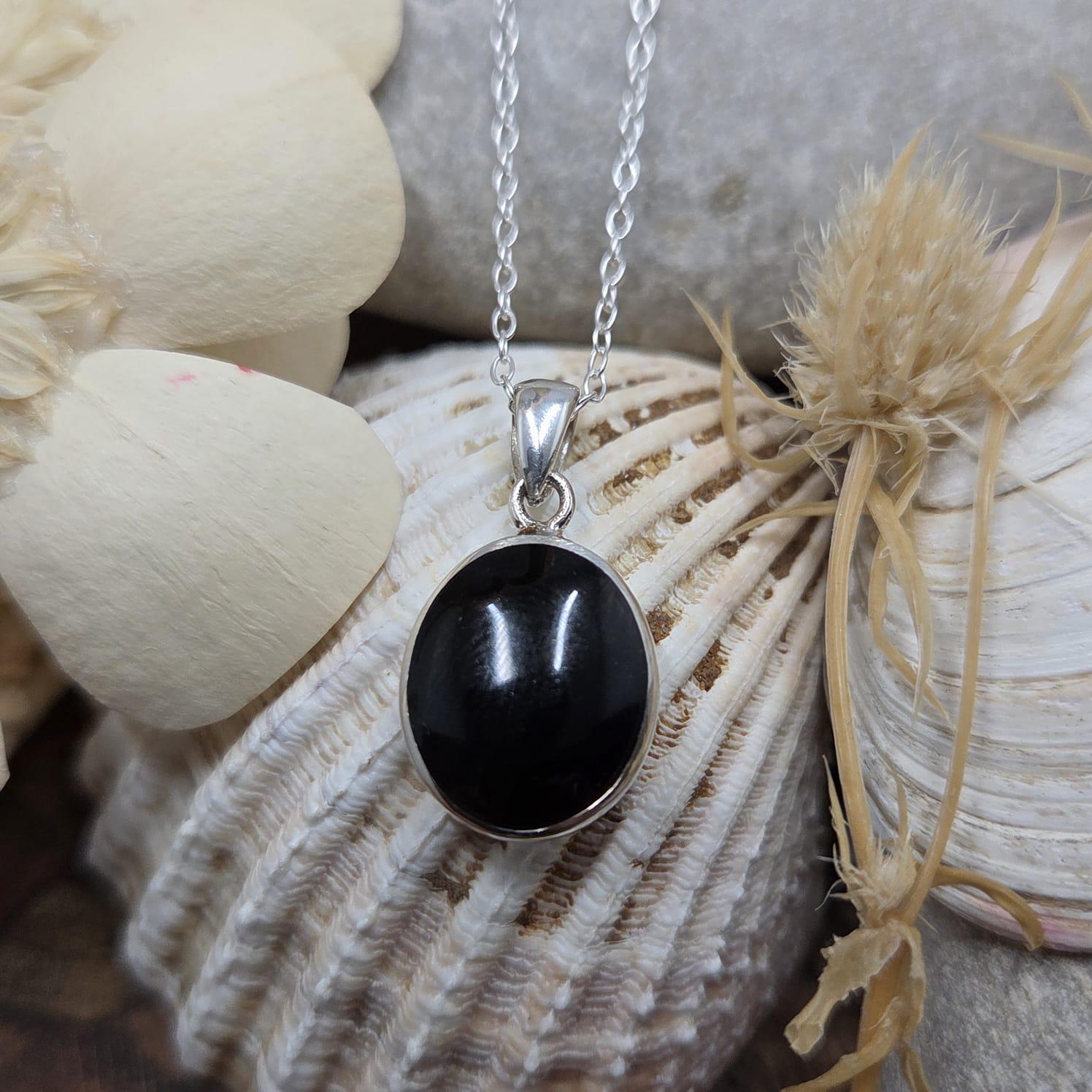Handmade Whitby Jet Pendant: Sterling Silver Celtic Necklace Jones Stones