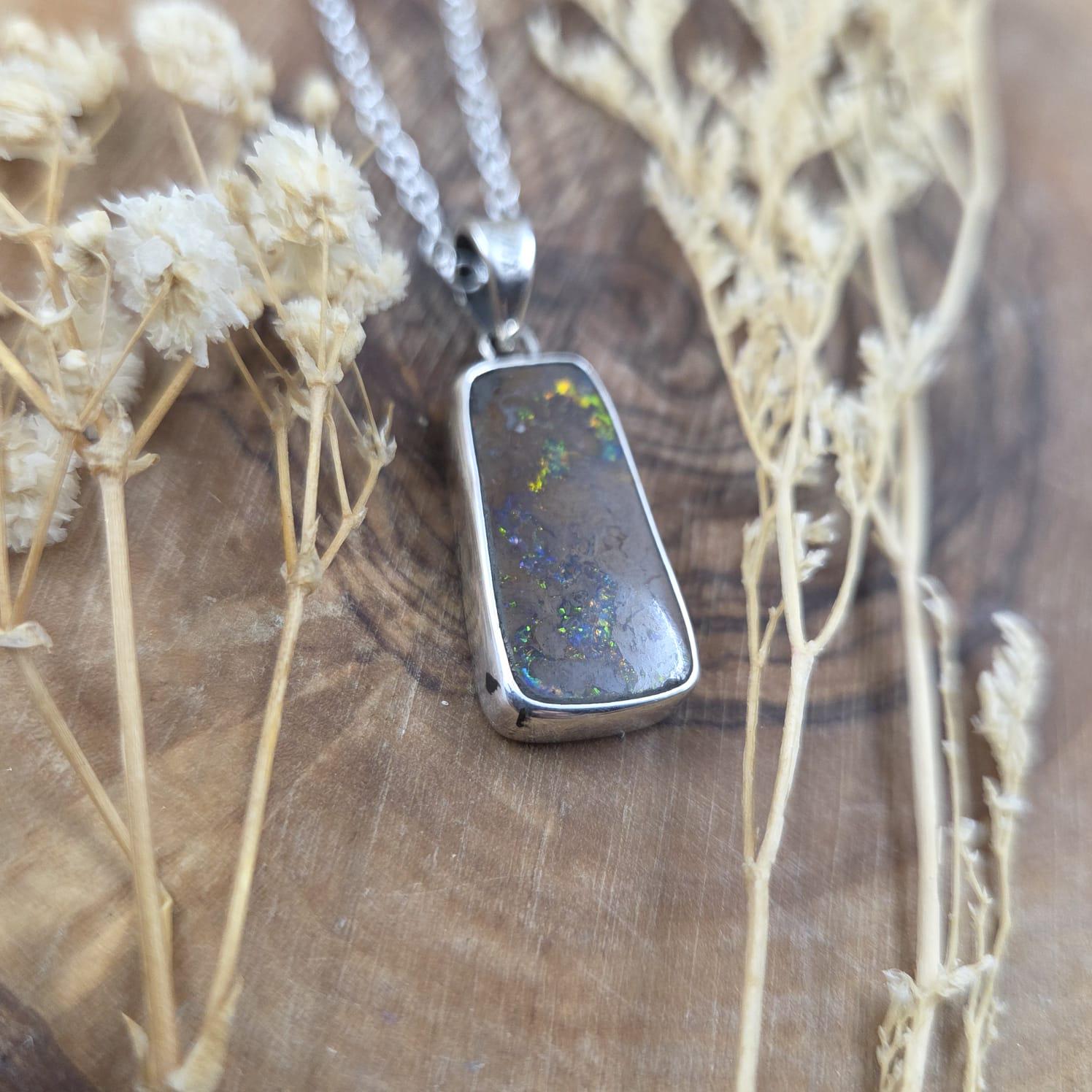 Australian Boulder Opal Pendant: Sterling Silver, Handmade, October Birthstone Jones Stones