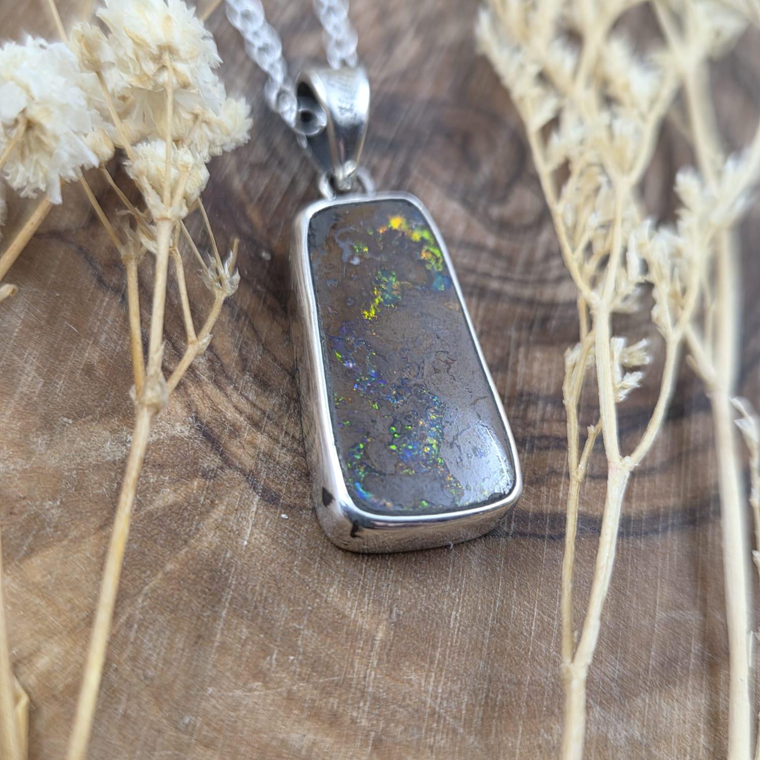 Australian Boulder Opal Pendant: Sterling Silver, Handmade, October Birthstone Jones Stones