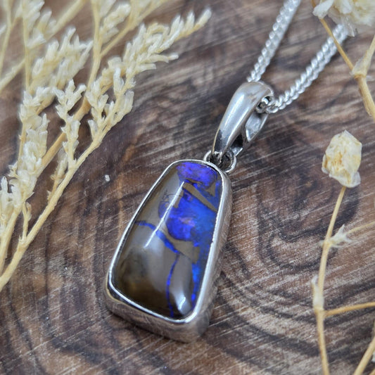 Australian Boulder Opal Pendant: Sterling Silver Gemstone, October Birthstone Jones Stones