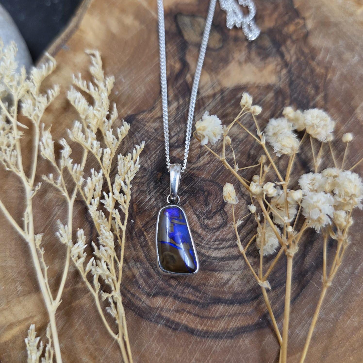 Australian Boulder Opal Pendant: Sterling Silver Gemstone, October Birthstone Jones Stones
