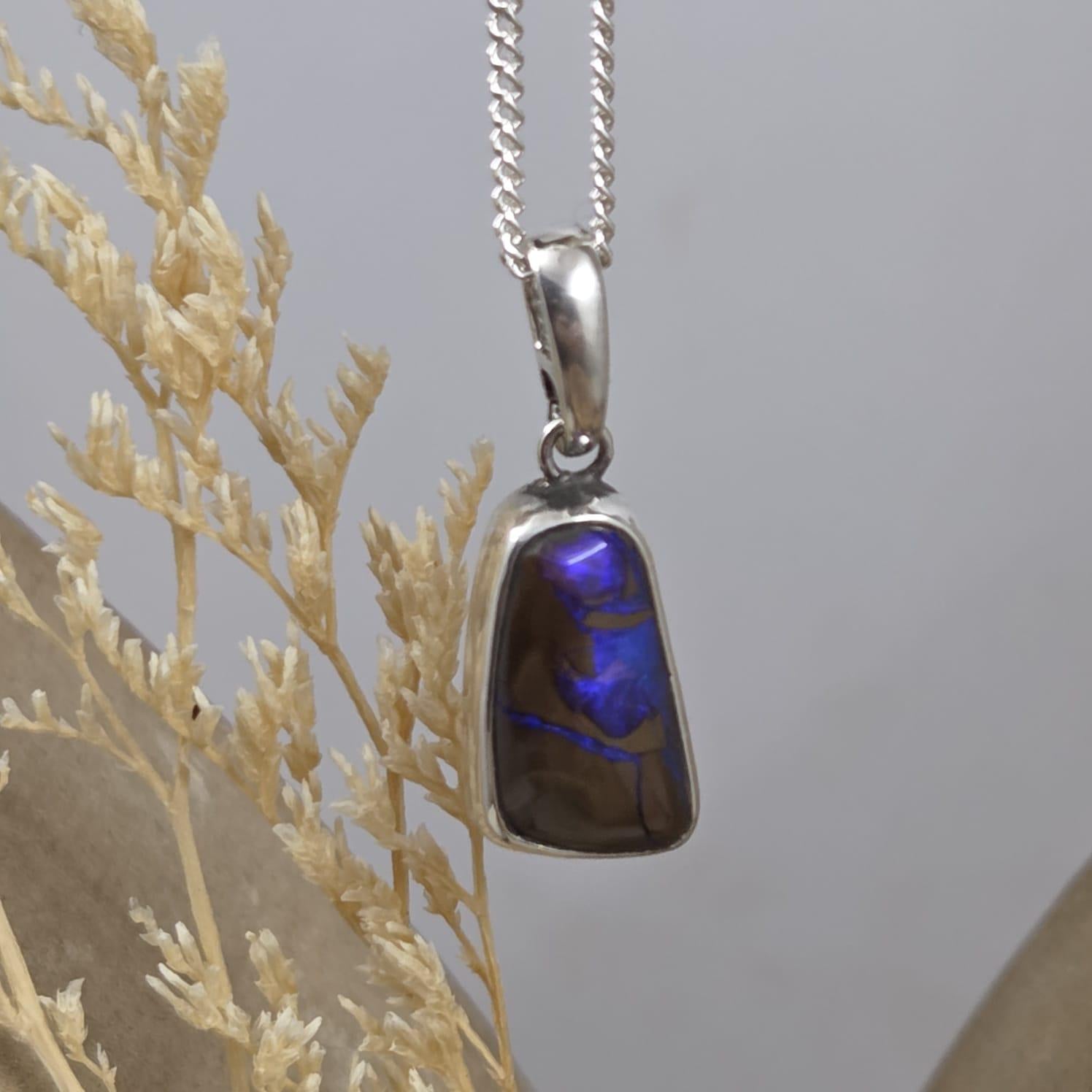 Australian Boulder Opal Pendant: Sterling Silver Gemstone, October Birthstone Jones Stones