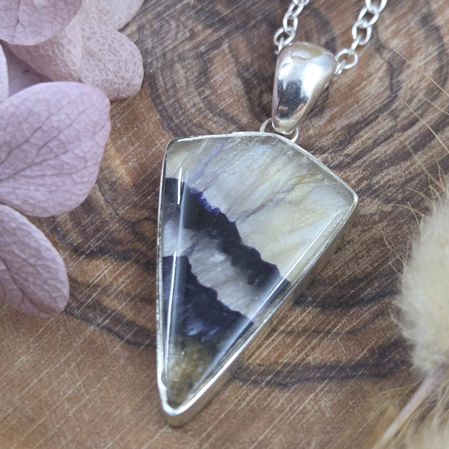 Blue John Pendant: Sterling Silver Derbyshire Fluorite Necklace Jones Stones