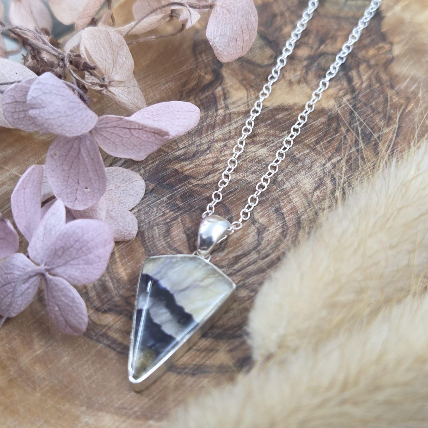 Blue John Pendant: Sterling Silver Derbyshire Fluorite Necklace Jones Stones