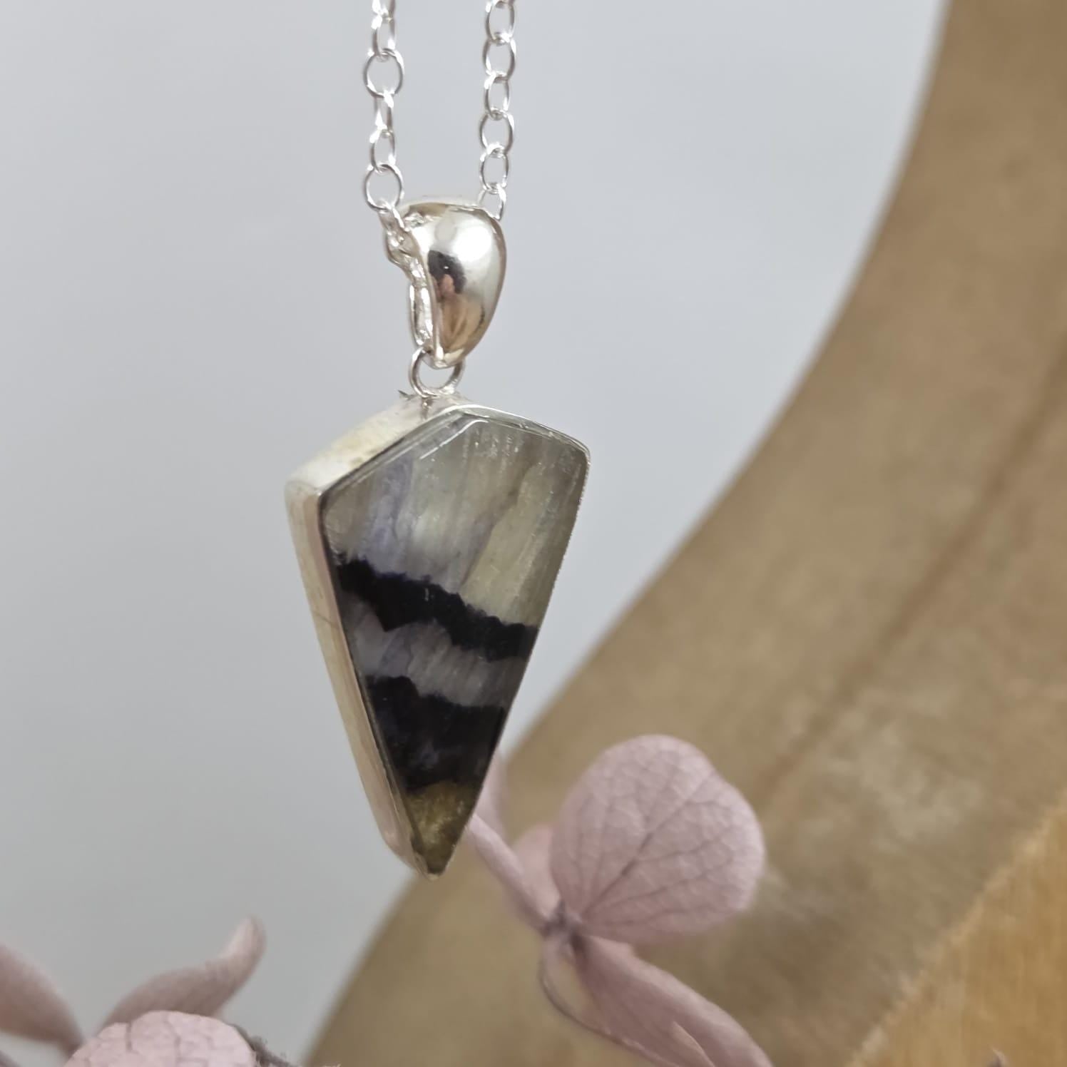 Blue John Pendant: Sterling Silver Derbyshire Fluorite Necklace Jones Stones