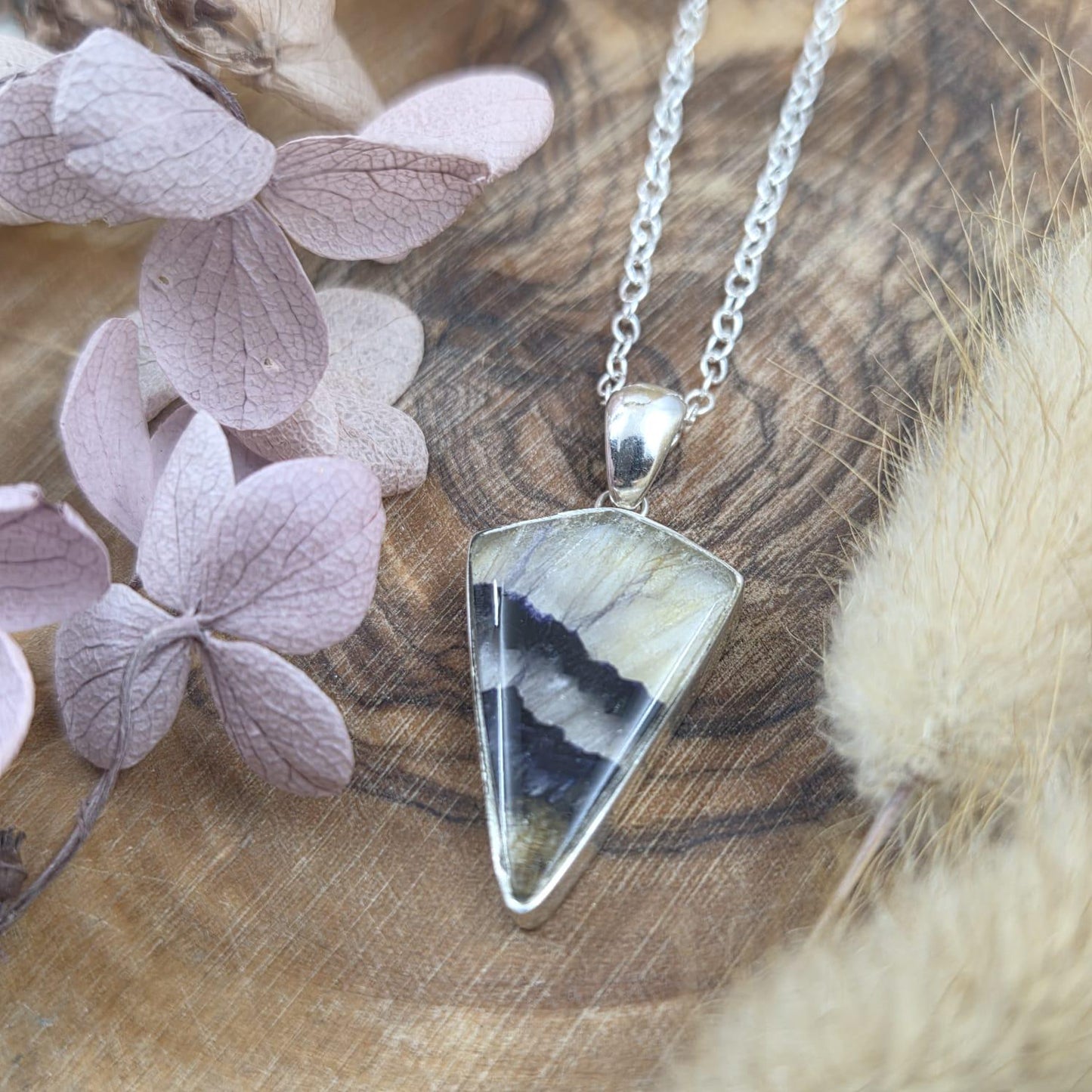 Blue John Pendant: Sterling Silver Derbyshire Fluorite Necklace Jones Stones