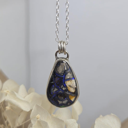 Australian Boulder Opal Pendant: Sterling Silver Teardrop Necklace Jones Stones