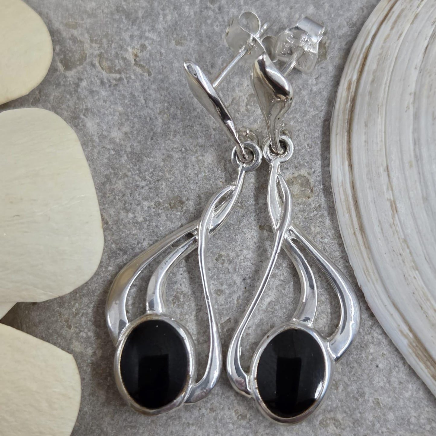 Handmade Whitby Jet Sterling Silver Drop Earrings Jones Stones