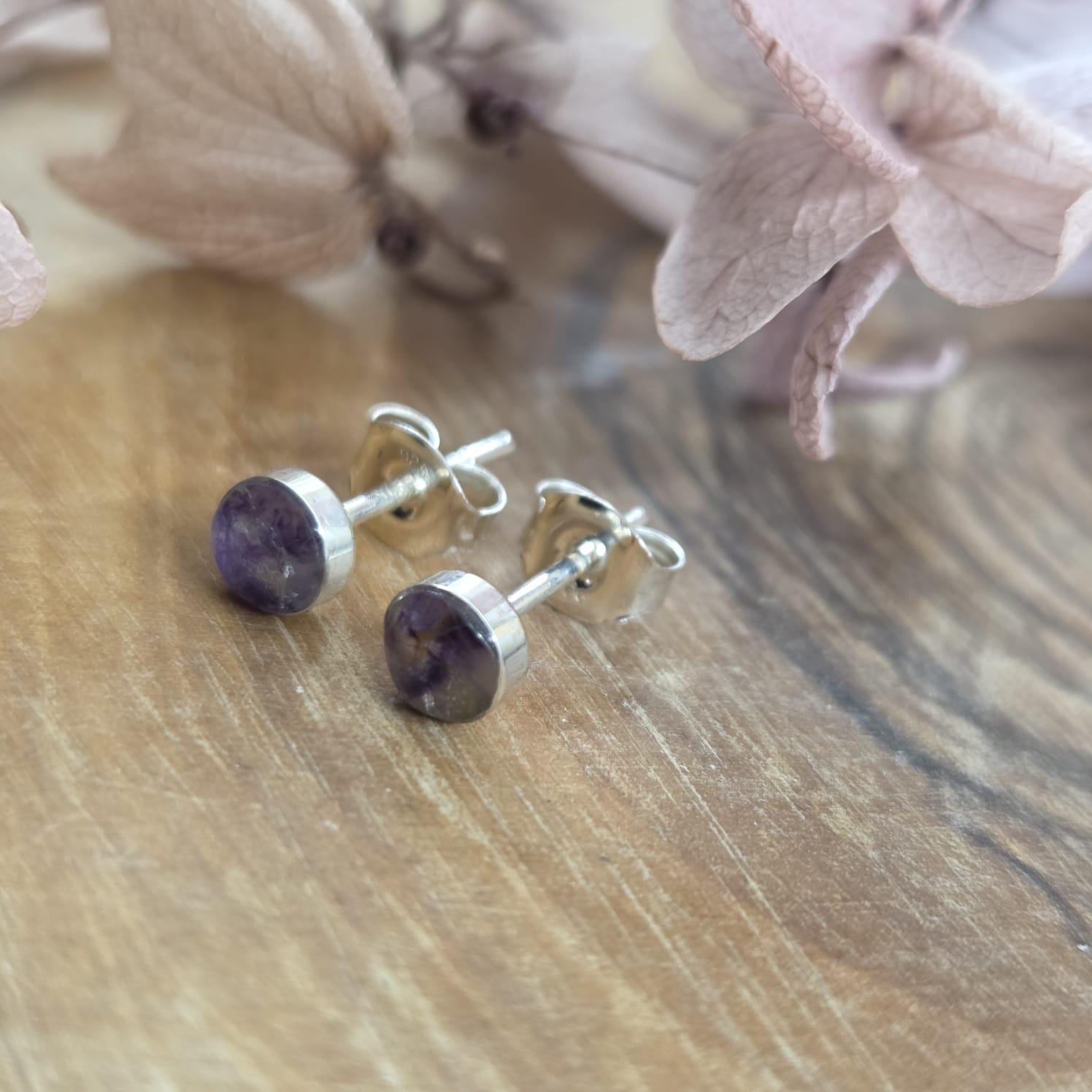 Blue John Stud Earrings: Handmade Sterling Silver Derbyshire Spar Jones Stones