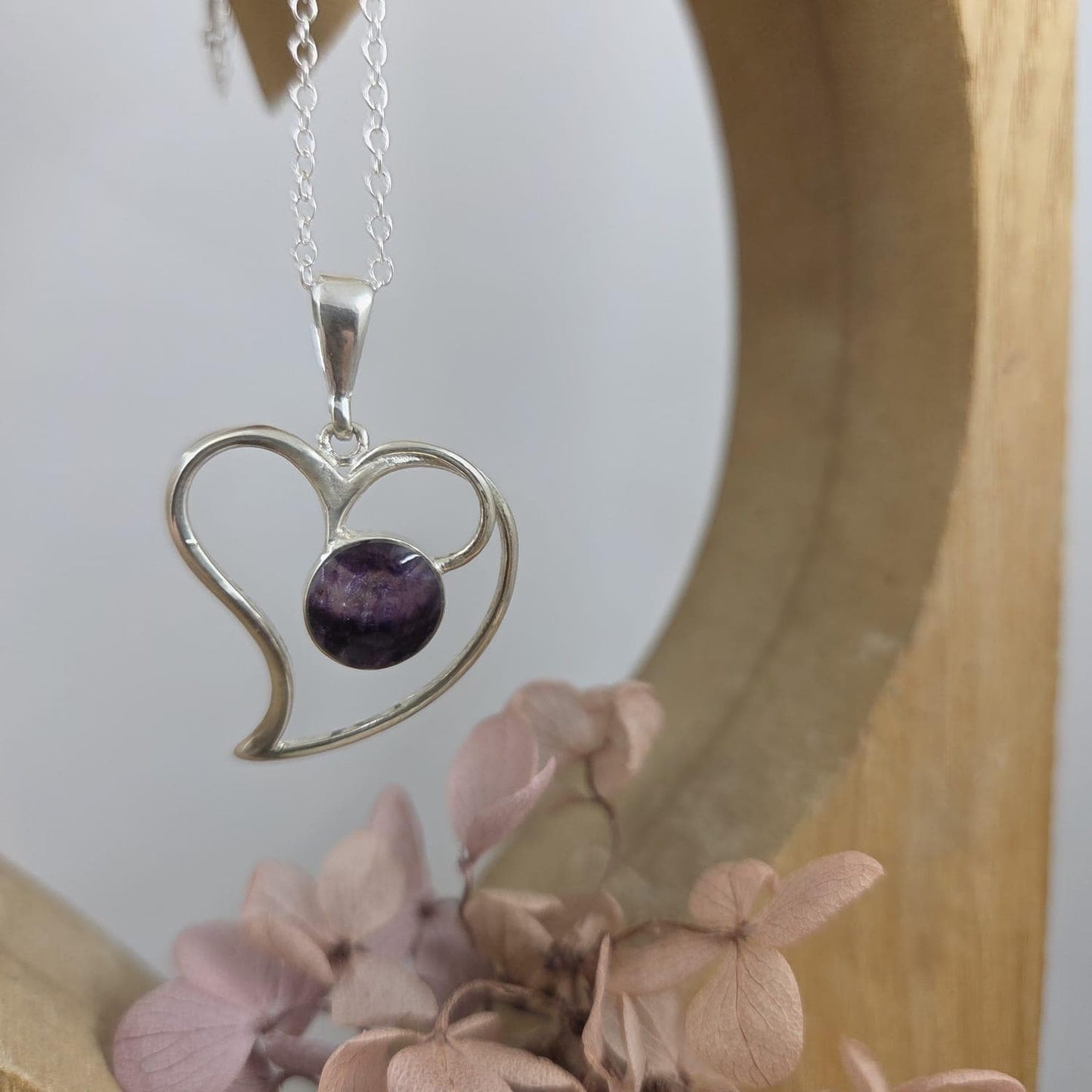 Blue John Heart Pendant: Sterling Silver Derbyshire Spar Necklace Jones Stones