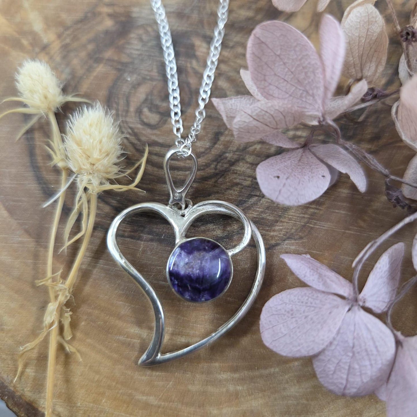 Blue John Heart Pendant: Sterling Silver Derbyshire Spar Necklace Jones Stones