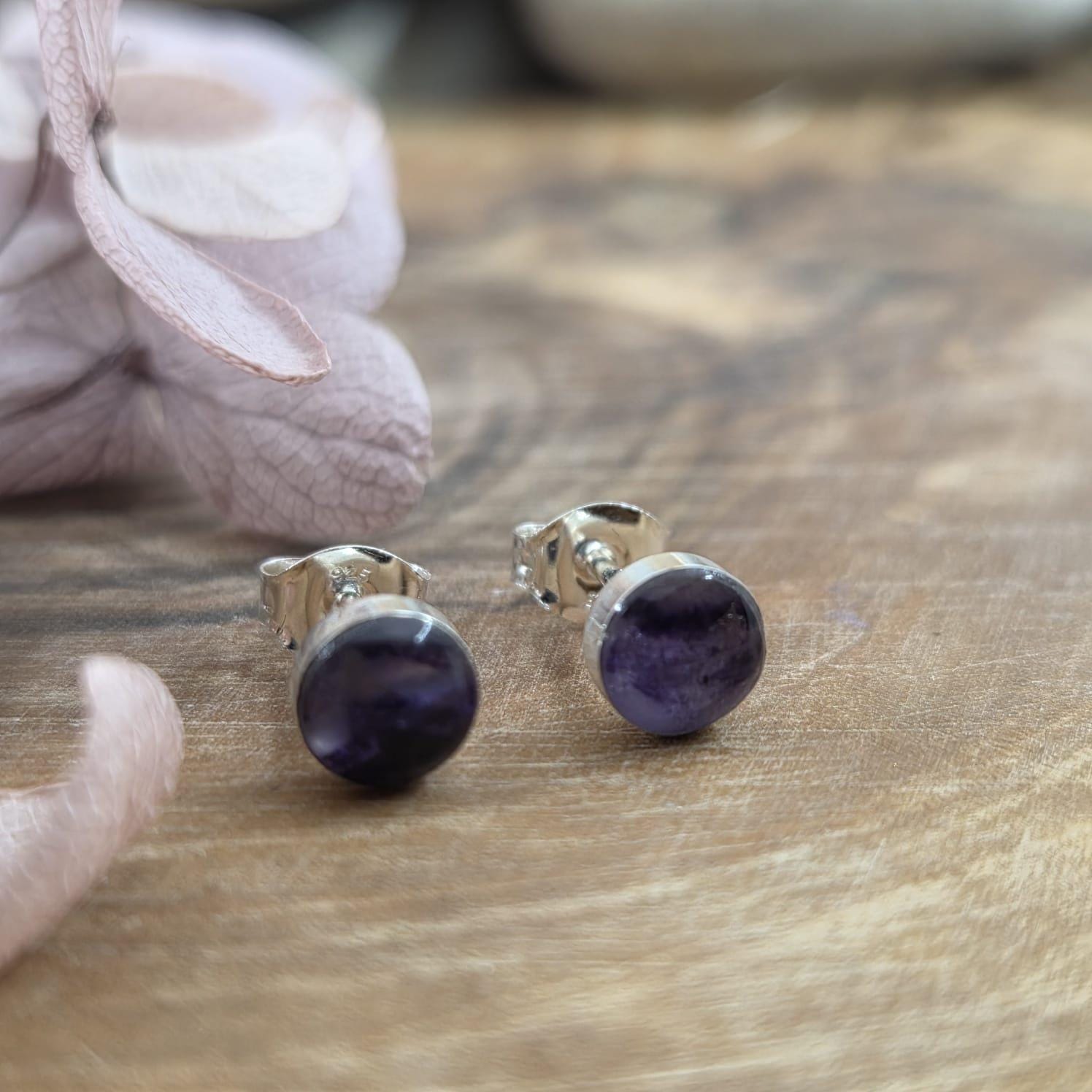 Blue John Stud Earrings: Handmade Sterling Silver Derbyshire Spar Jones Stones