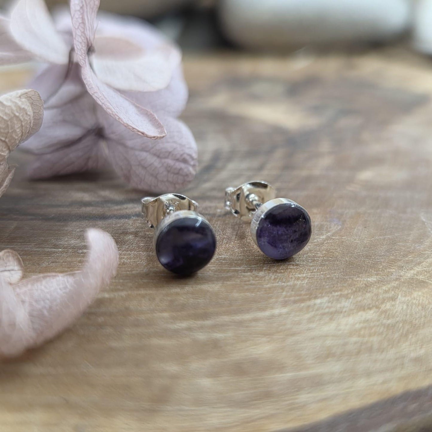 Blue John Stud Earrings: Handmade Sterling Silver Derbyshire Spar Jones Stones