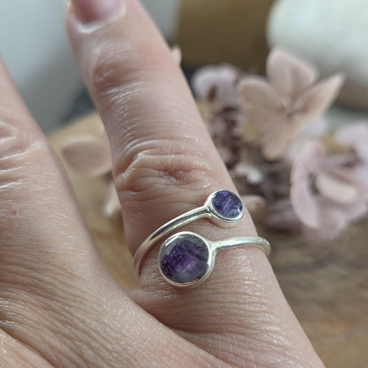 Sterling Silver Blue John Adjustable Ring: 6mm & 4mm Stones Jones Stones