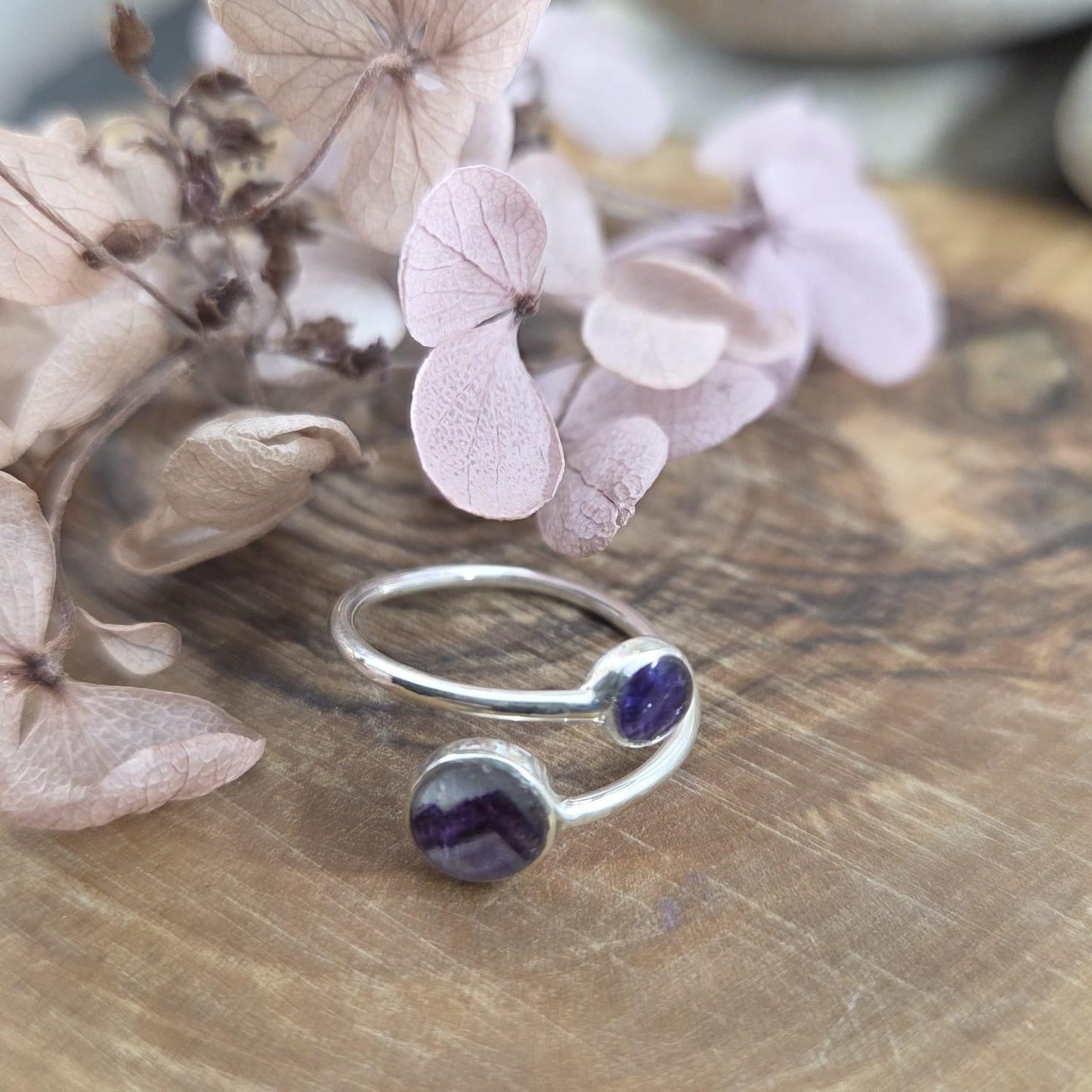 Sterling Silver Blue John Adjustable Ring: 6mm & 4mm Stones Jones Stones