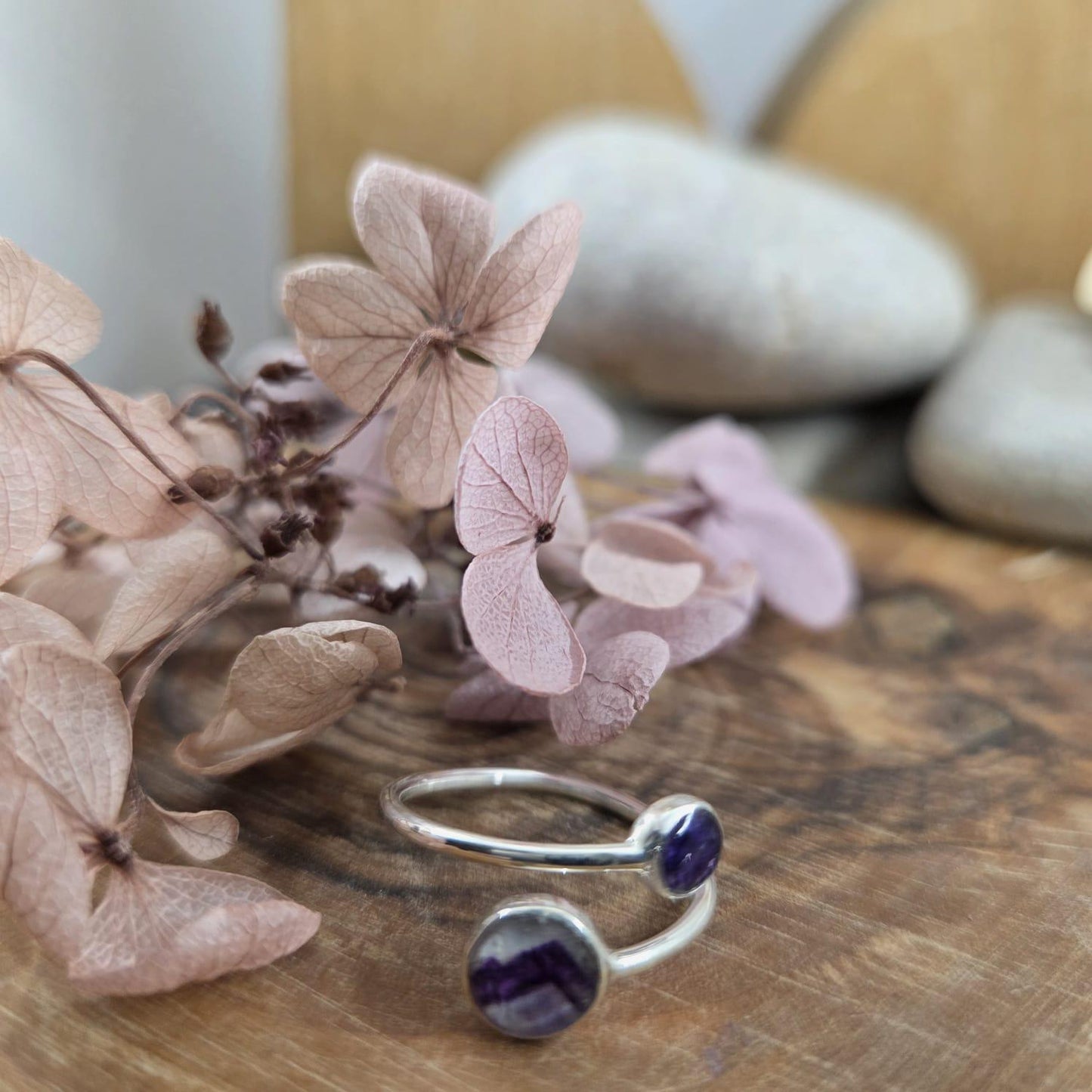 Sterling Silver Blue John Adjustable Ring: 6mm & 4mm Stones Jones Stones